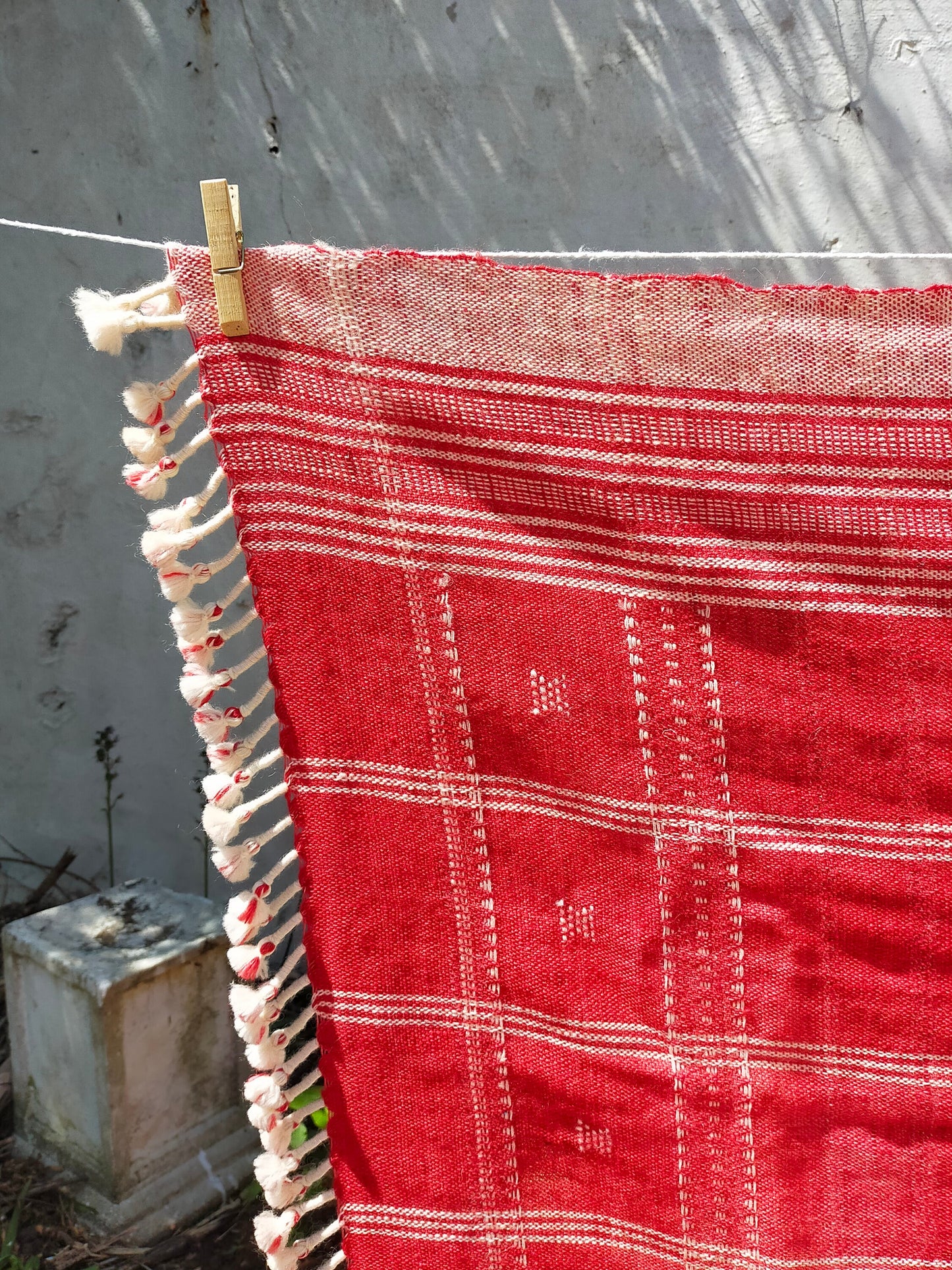 Handwoven Red And White Wool Shawl/Throw/Blanket From Kutch, Gujarat.