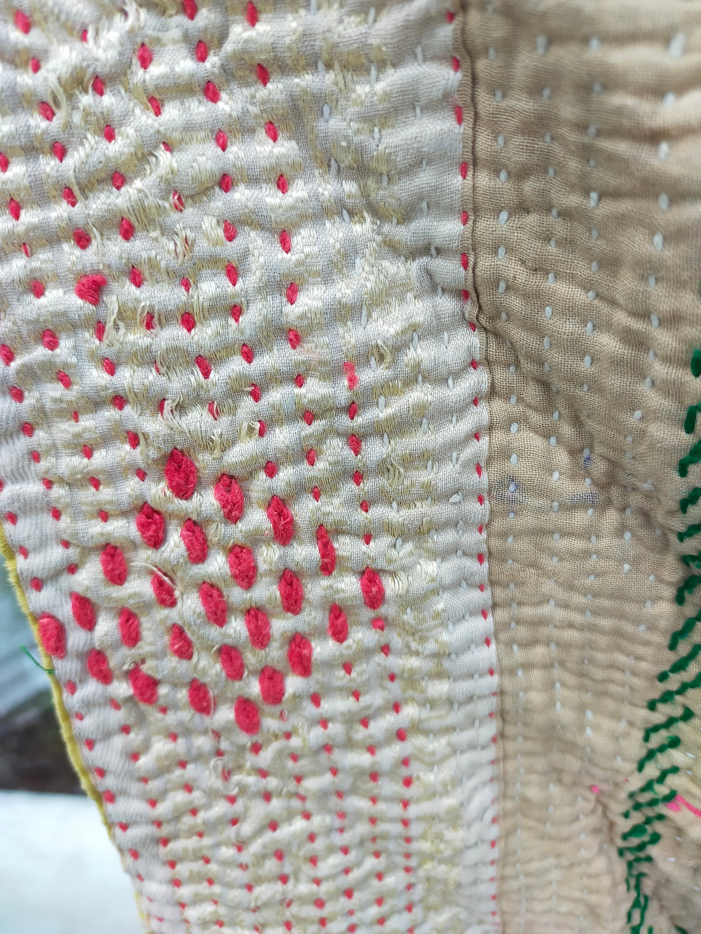 Vintage Hand-Stitched Kantha Quilt Made From Recycled Cotton Saris