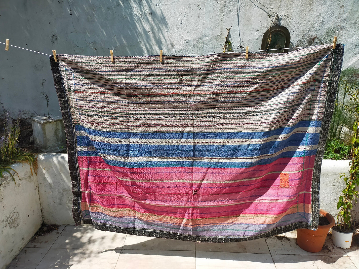 Vintage Hand Stitched Kantha Blanket From India - Handmade Quilt