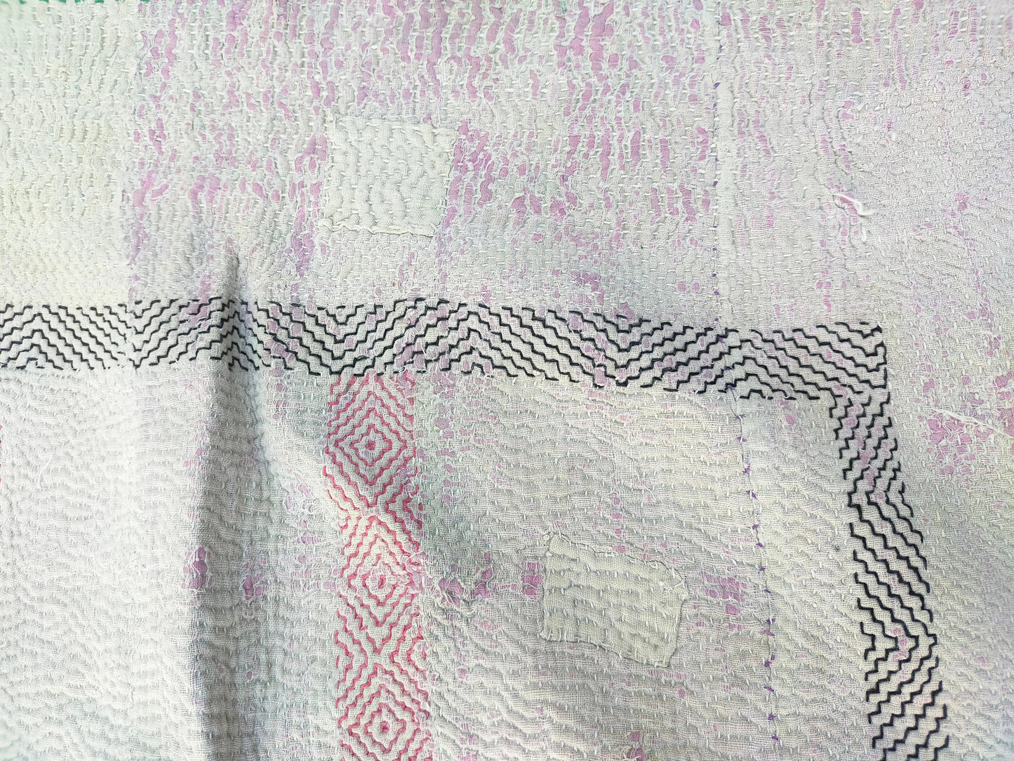 Vintage Hand-Stitched Patchwork Kantha Quilt From Made In India From Recycled Cotton Saris