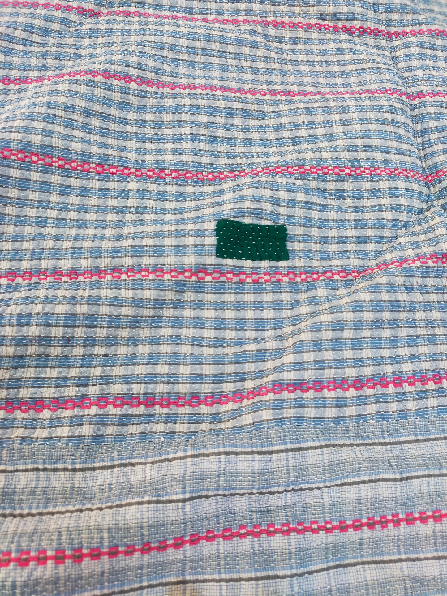 Vintage Hand Stitched Kantha Blanket From India - Quilt Made From Recycled Saris