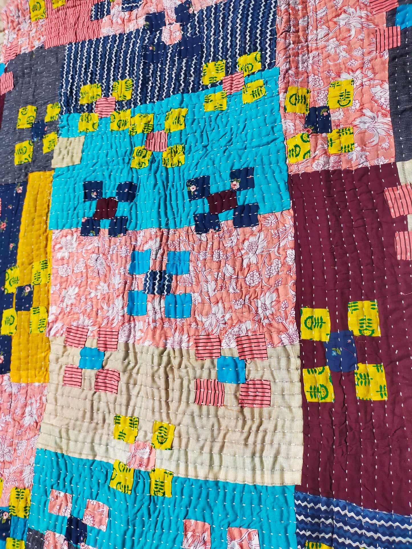 Siddi Kawandi - A Patchwork Kantha Single Blanket Or Throw, Made With Upcycled Cotton - Hand-Stitched By African Indian Women In India