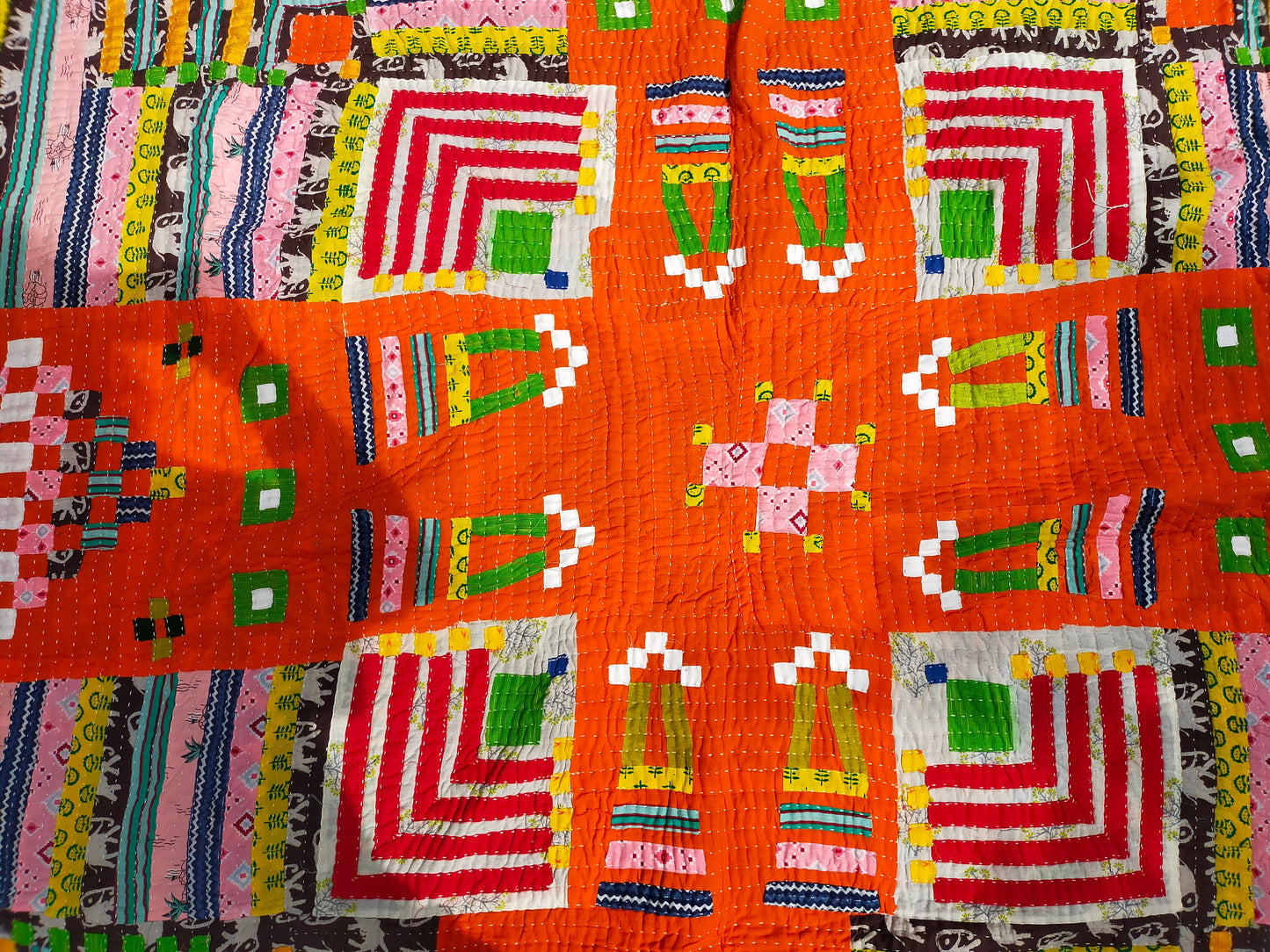A Siddi Kawandi - A Large Patchwork Kantha Blanket Or Throw, Made With Upcycled Cotton - Hand-Stitched By African Indian Women In India