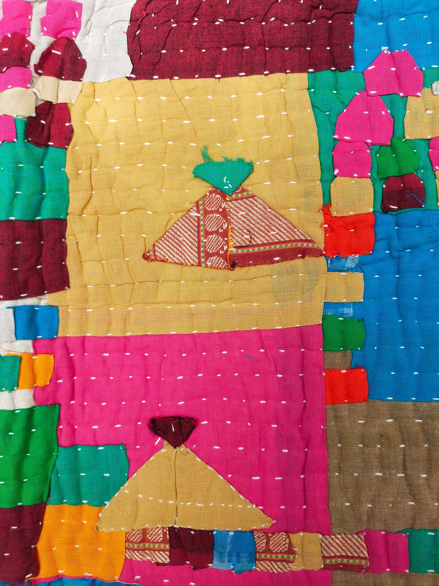 A Siddi Kawandi - A Patchwork Kantha Single Blanket Or Throw, Made With Upcycled Cotton - Hand-Stitched By Women In India