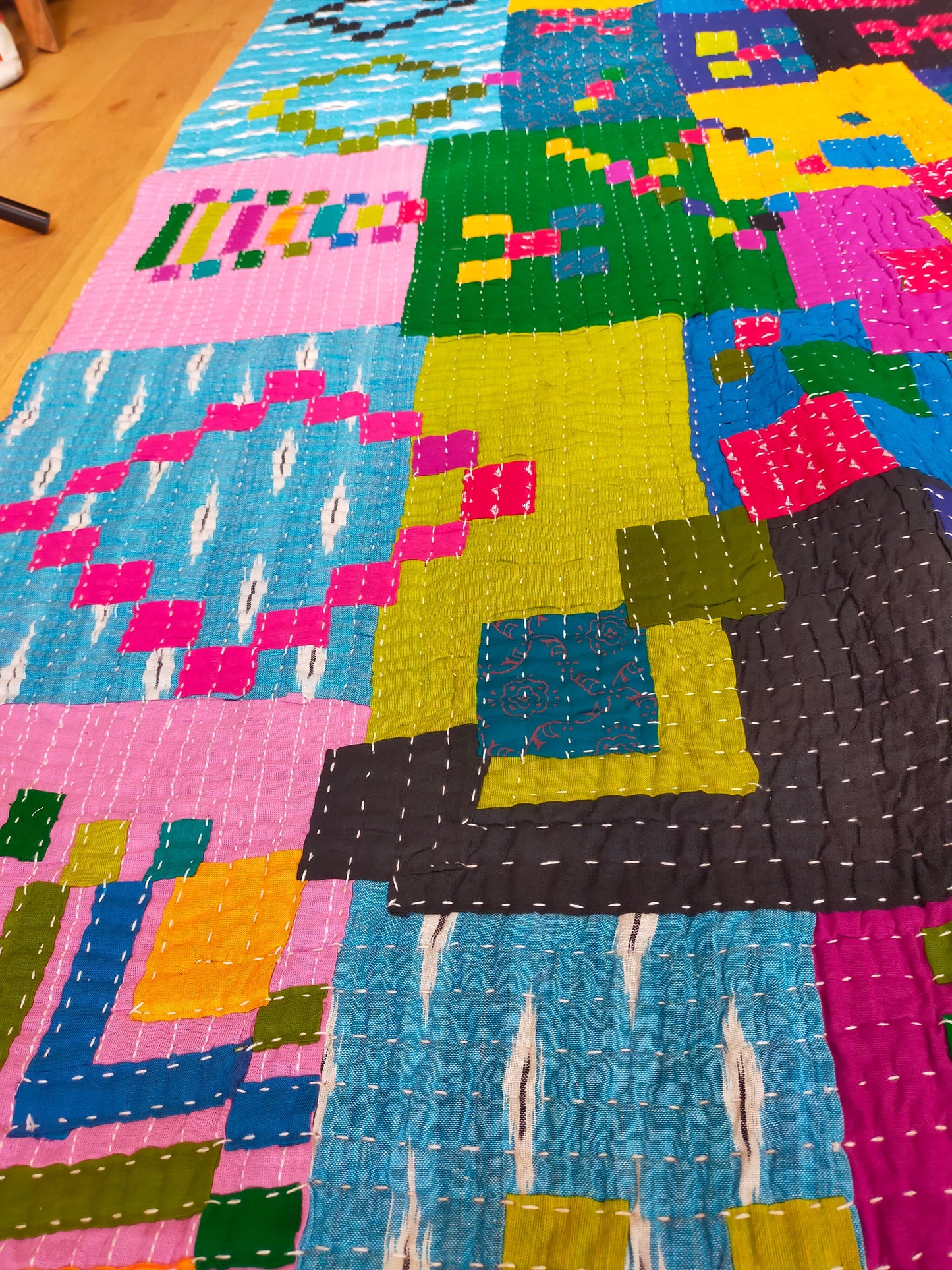 Siddi Kawandi - A Patchwork Kantha Single Quilt Or Throw, Made With Recycled Cotton - Hand-Stitched By Indian Women In Karnataka