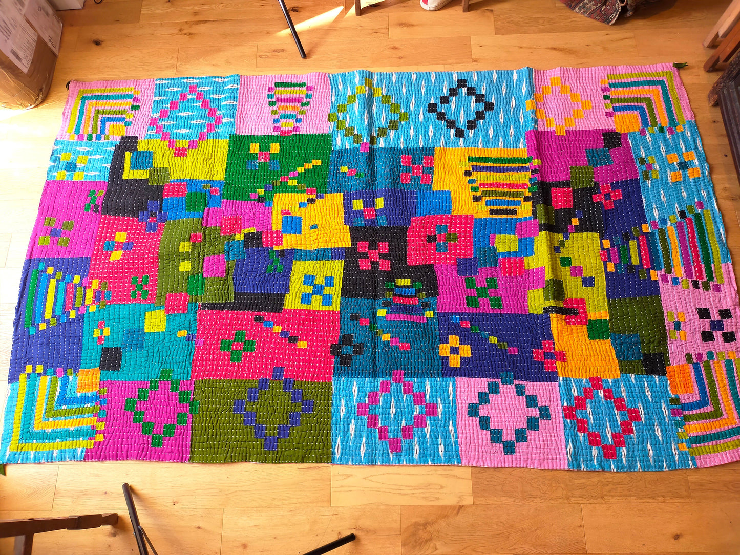 Siddi Kawandi - A Patchwork Kantha Single Quilt Or Throw, Made With Recycled Cotton - Hand-Stitched By Indian Women In Karnataka