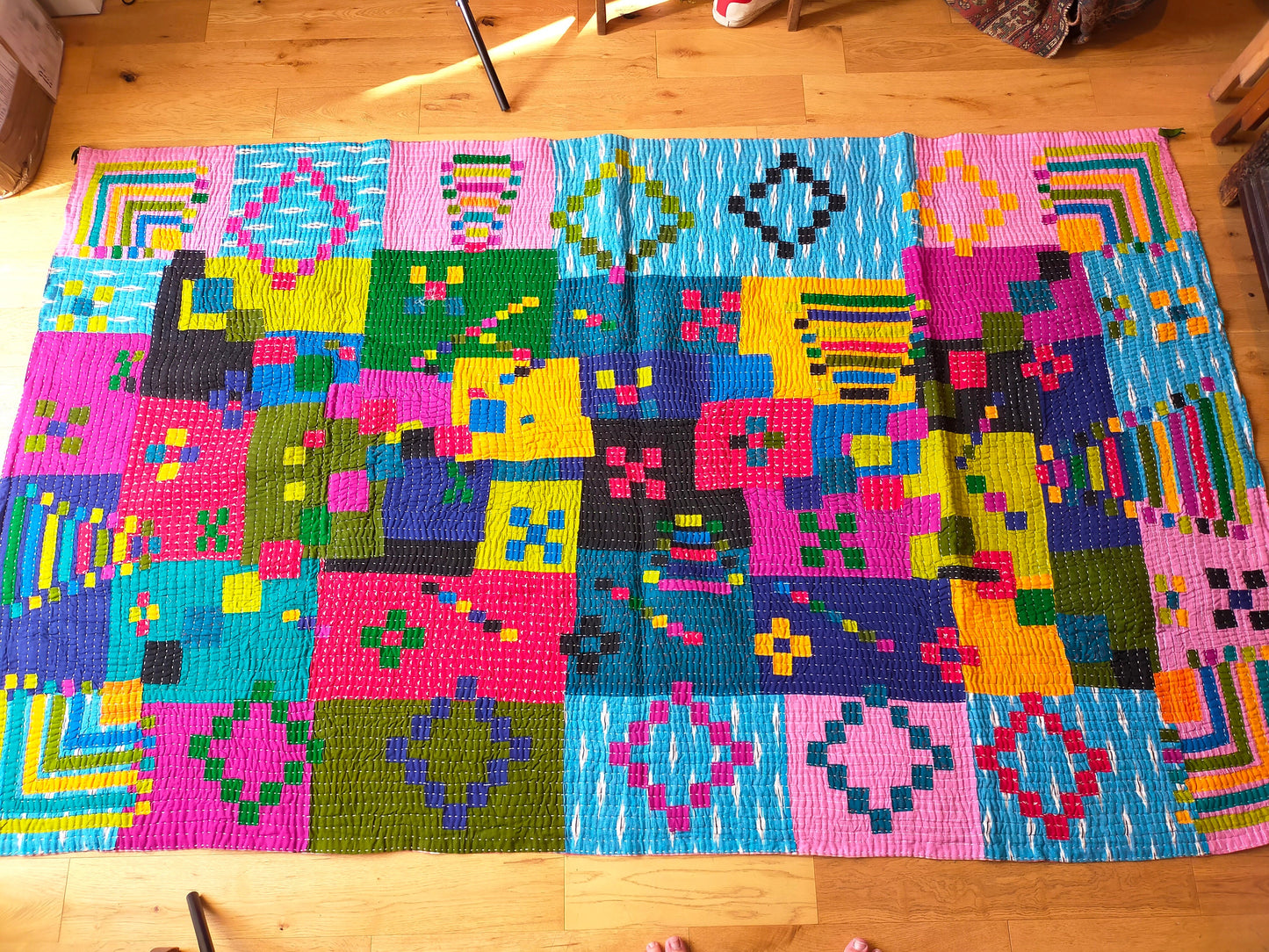 Siddi Kawandi - A Patchwork Kantha Single Quilt Or Throw, Made With Recycled Cotton - Hand-Stitched By Indian Women In Karnataka