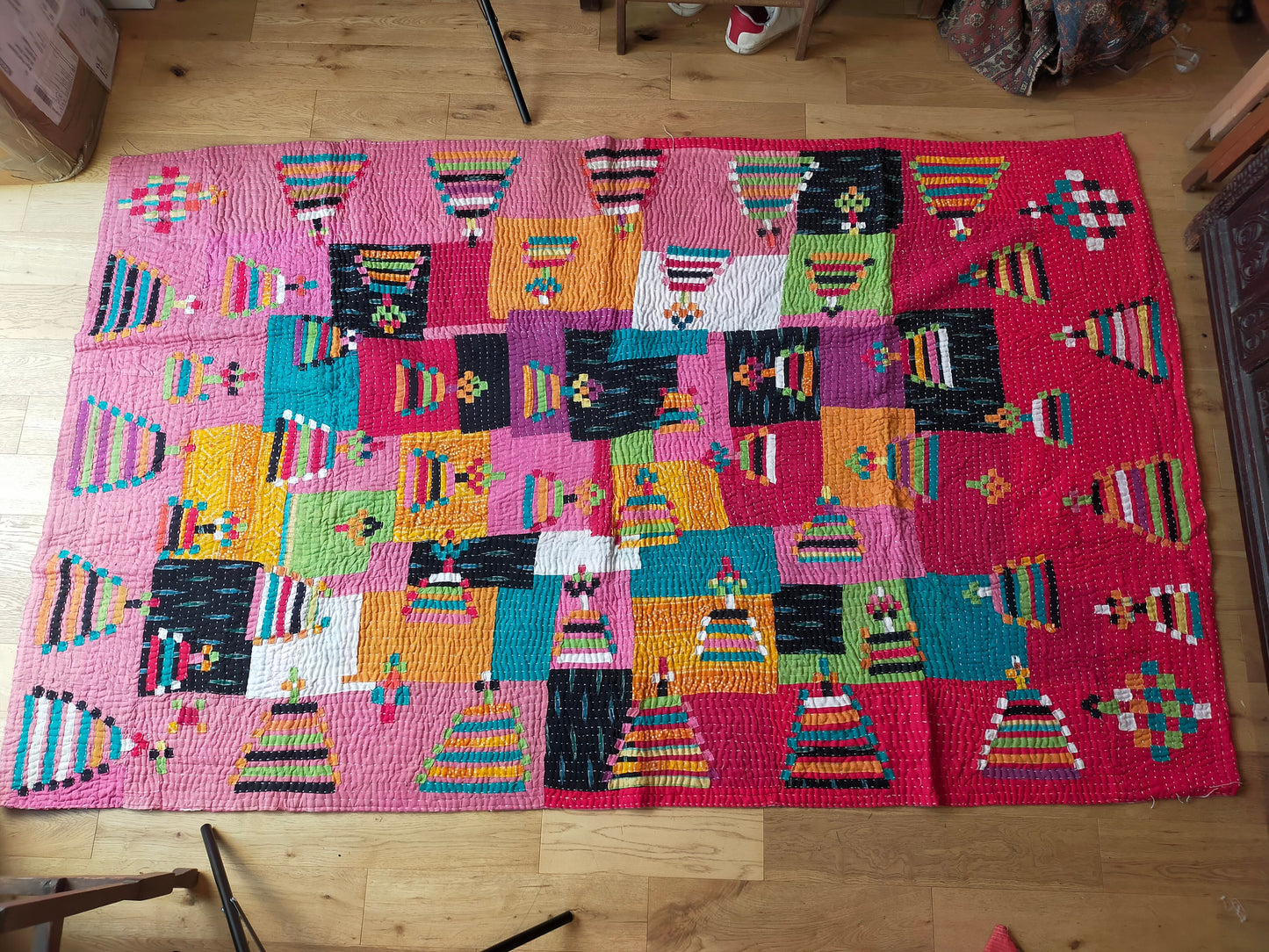 Siddi Kawandi - A Patchwork Kantha Single Quilt Or Throw, Made With Recycled Cotton - Hand-Stitched By African Indian Women In India