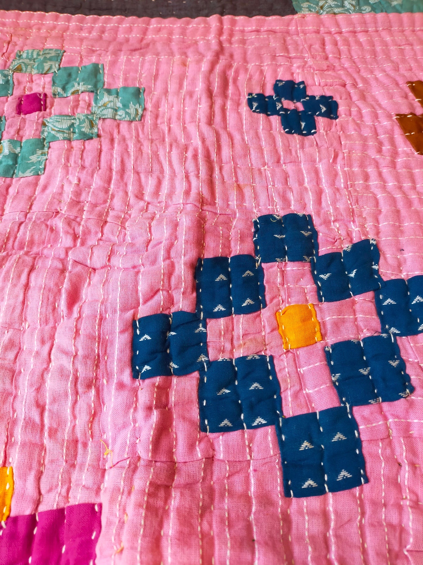 Siddi Kawandi - A Patchwork Kantha Single Blanket Or Throw, Made With Recycled Cotton - Hand-Stitched By African Indian Women In India