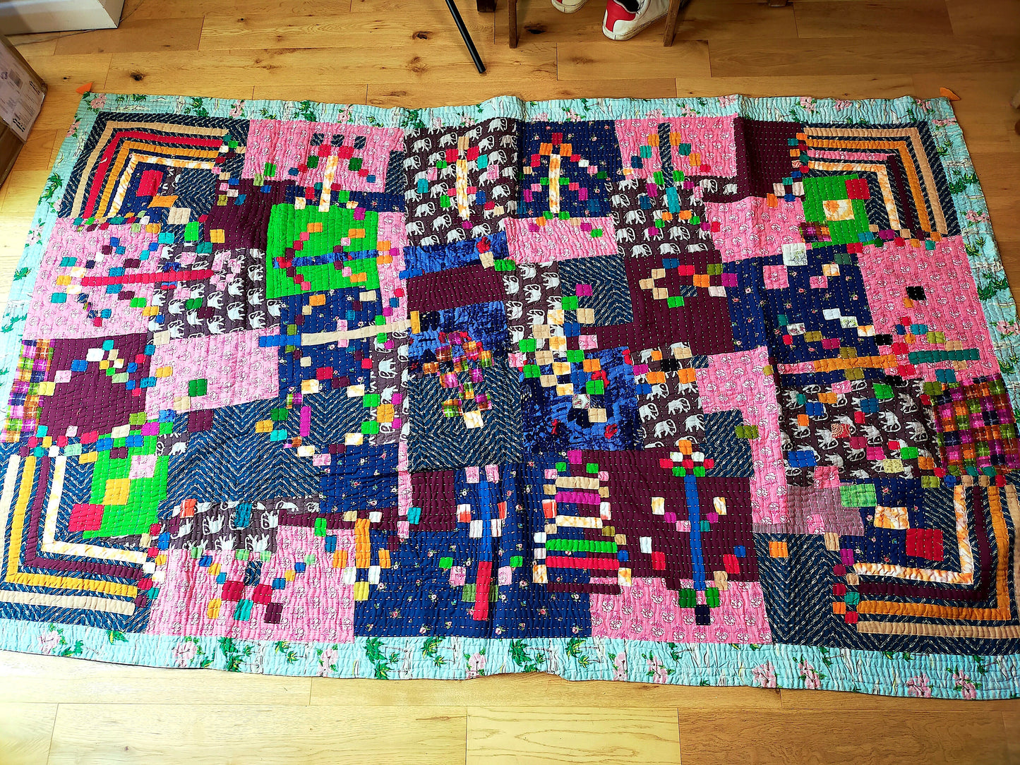 Siddi Kawandi - A Patchwork Kantha Single Quilt Or Throw, Made With Recycled Cotton - Hand-Stitched By African Indian Women In Karnataka