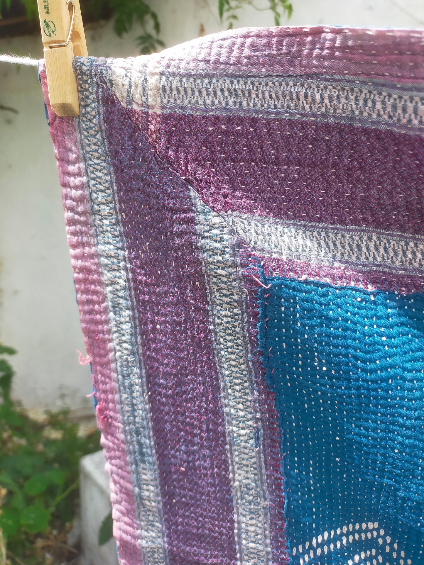 Vintage Hand-Stitched Patchwork Kantha Blanket Quilt From India Made From Recycled Cotton Saris - Almost Like Japanese Boro