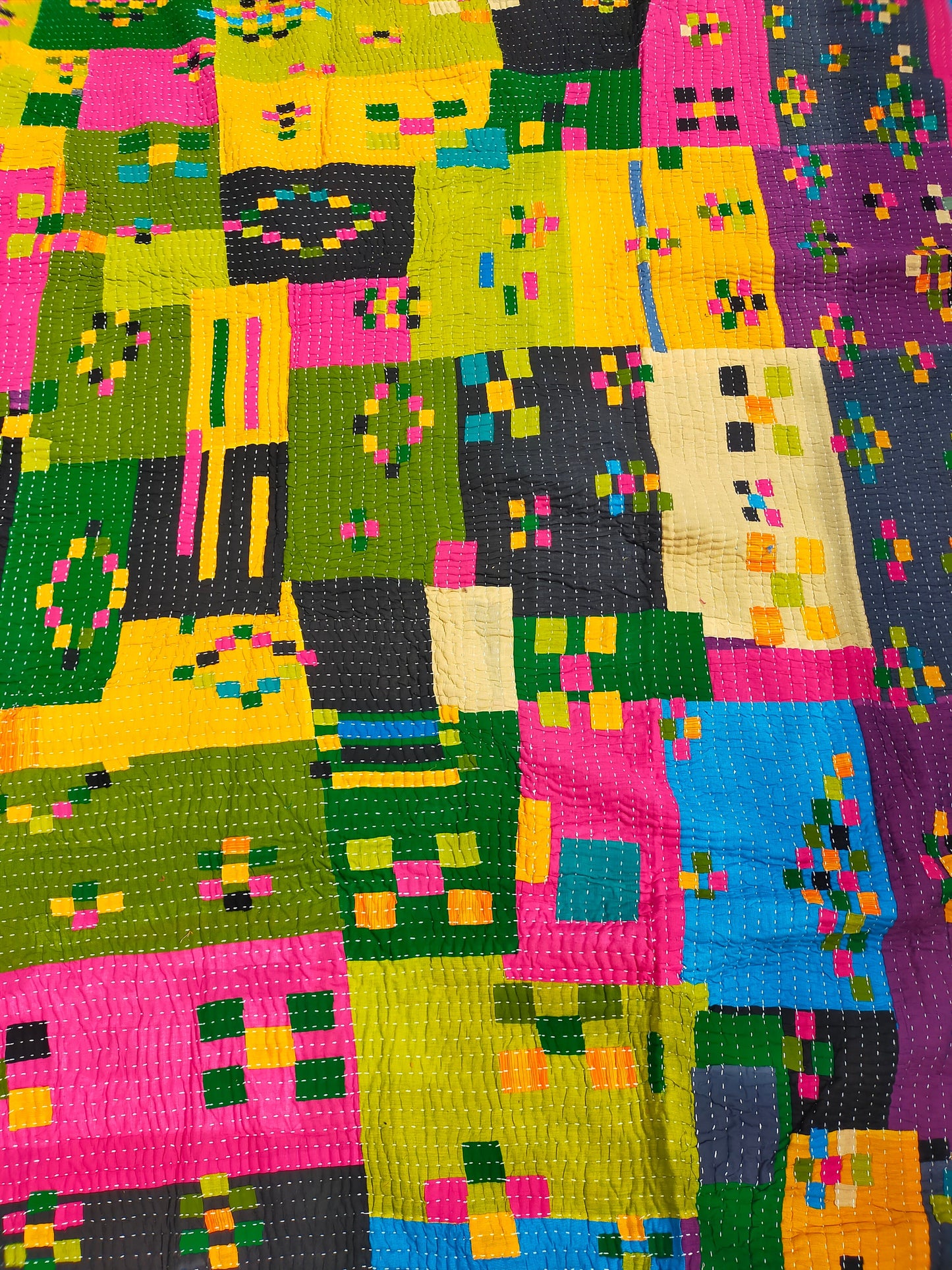 Siddi Patchwork Quilt (Kawandi) Quilted Blanket Hand Stitched By African Indian Women In India