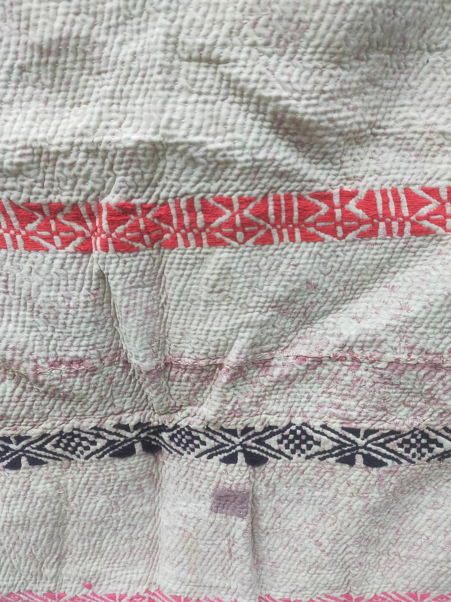 Vintage Hand-Stitched Patchwork Kantha Quilt From India Made From Recycled Cotton Saris
