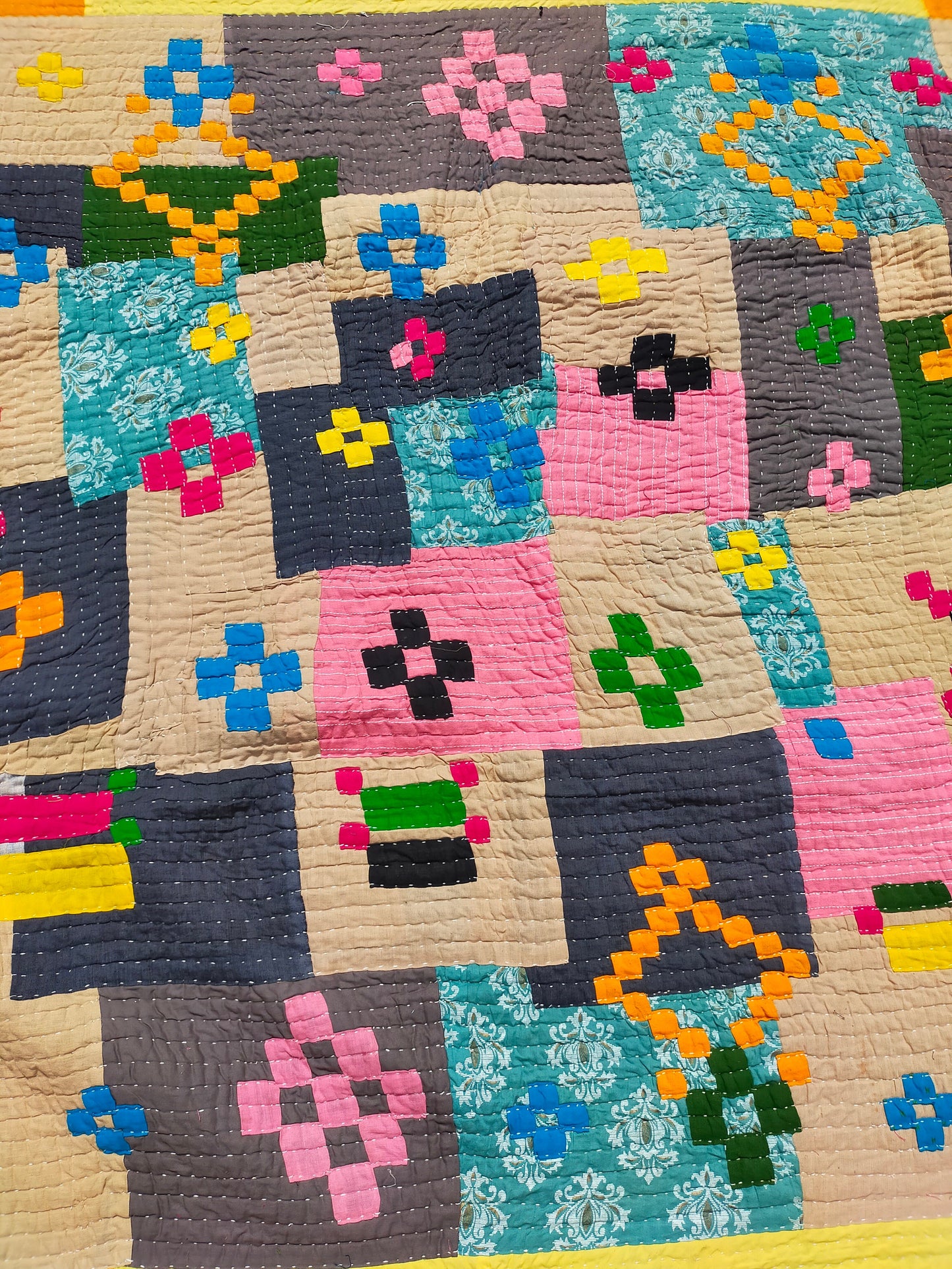 Siddi Tribal Patchwork Kawandi Quilted Blanket Hand Stitched By Siddi Women In India