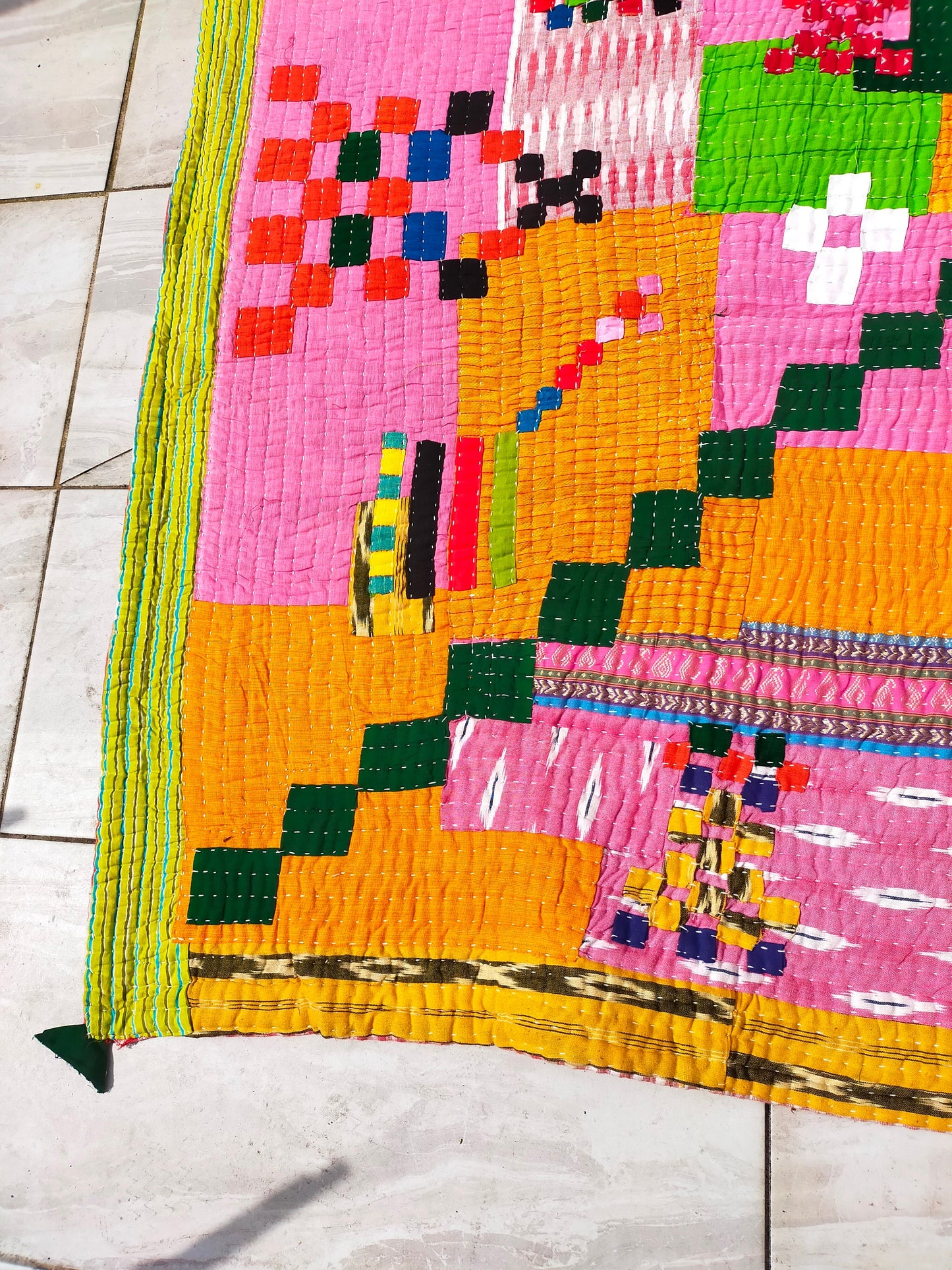 Siddi Tribal Patchwork Kawandi Quilted Blanket Hand Stitched By Women In India