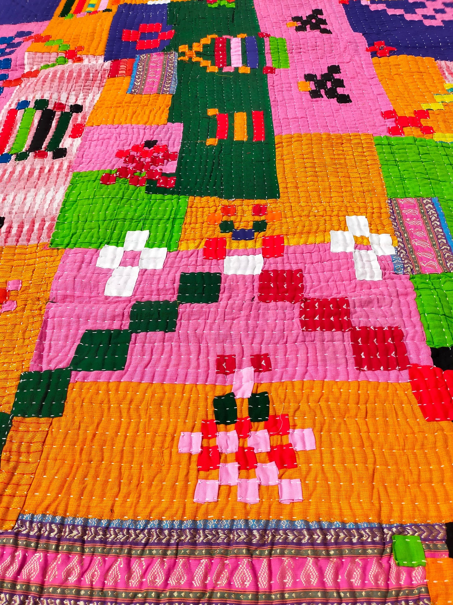 Siddi Tribal Patchwork Kawandi Quilted Blanket Hand Stitched By Women In India
