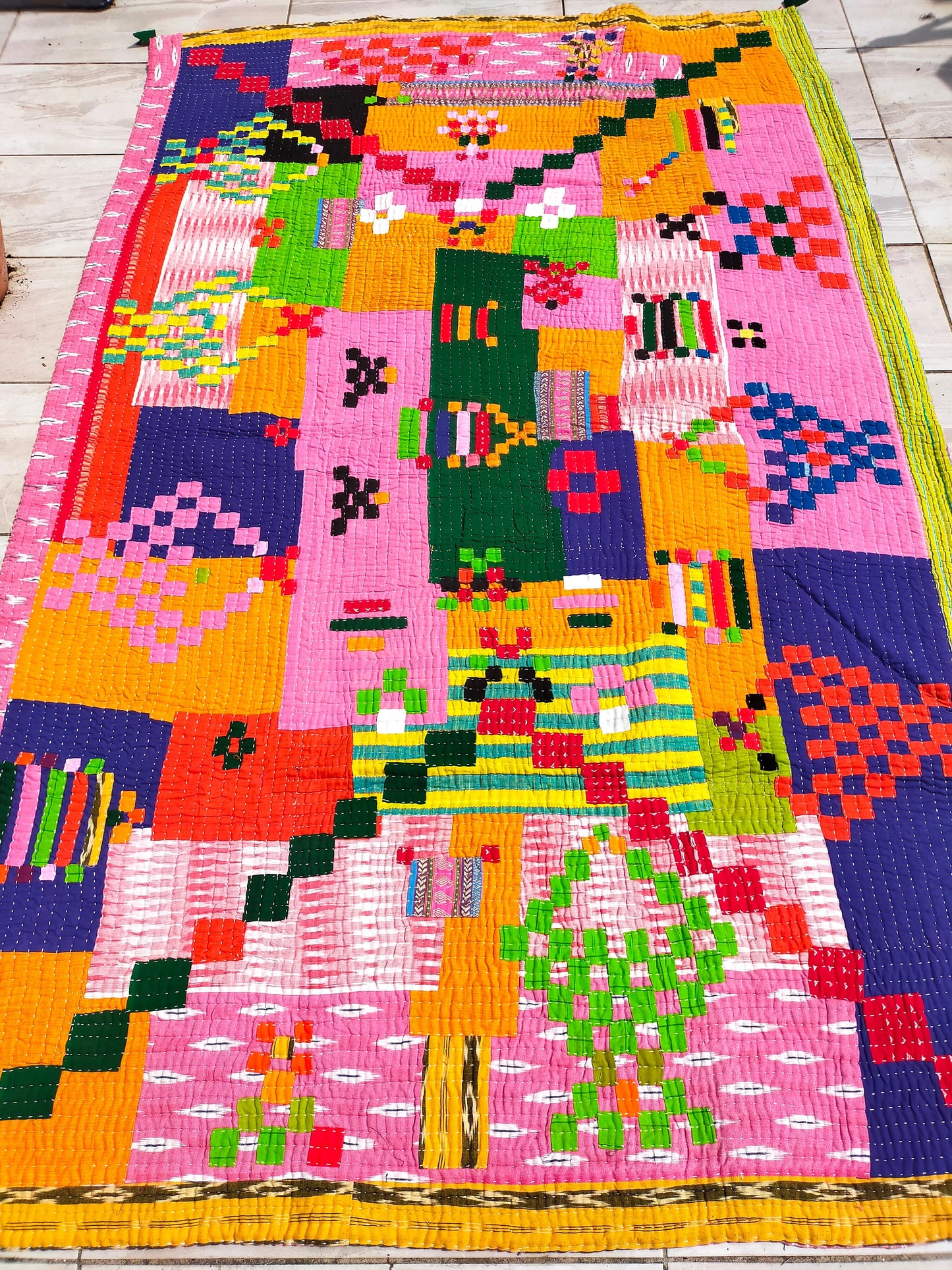 Siddi Tribal Patchwork Kawandi Quilted Blanket Hand Stitched By Women In India