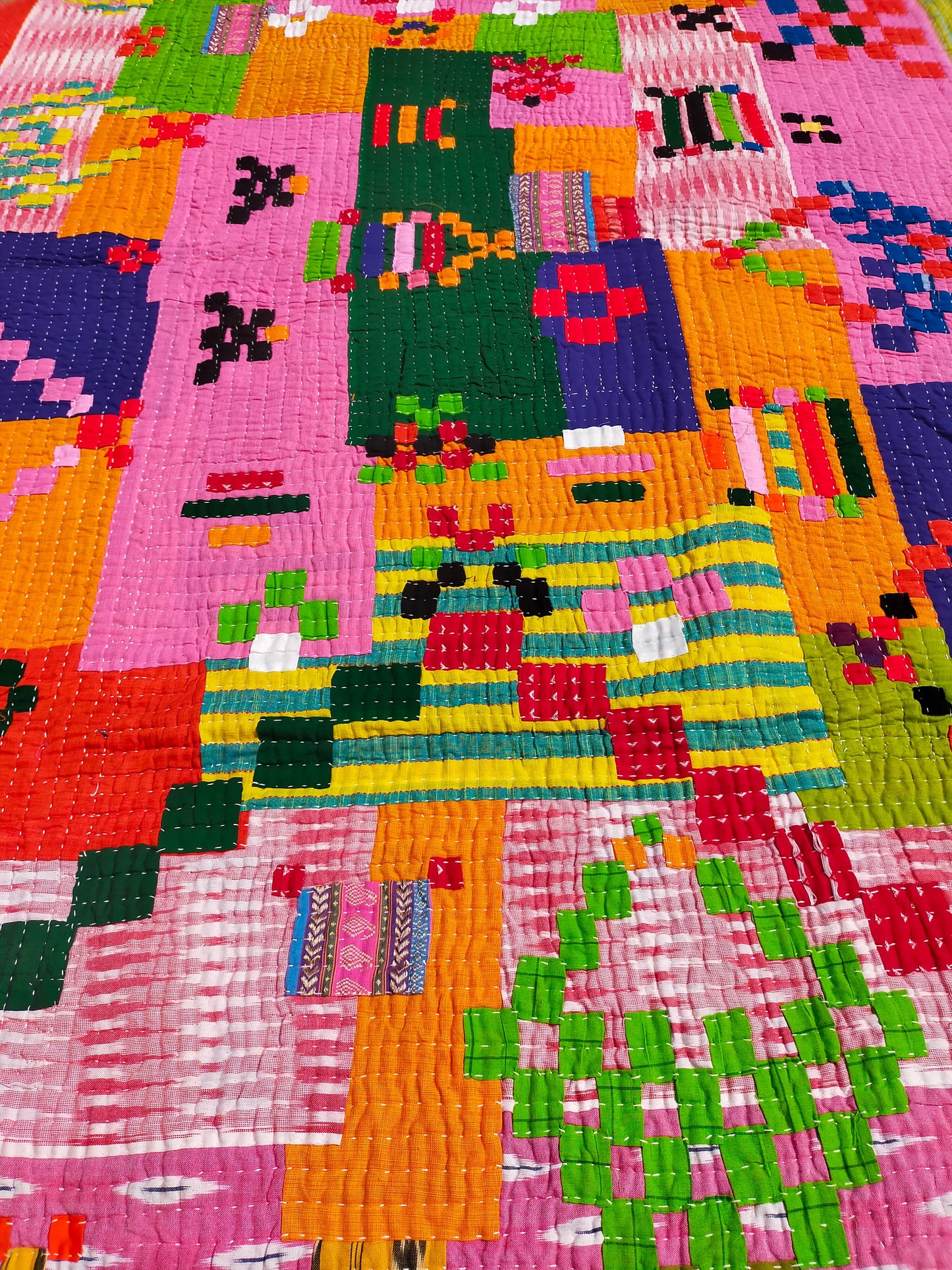 Siddi Tribal Patchwork Kawandi Quilted Blanket Hand Stitched By Women In India