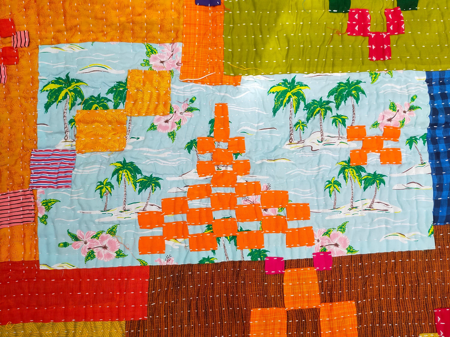 A Siddi Kawandi - A Patchwork Kantha Blanket Or Throw, Made With Recycled Cotton - Hand-Stitched By African Indian Women In India