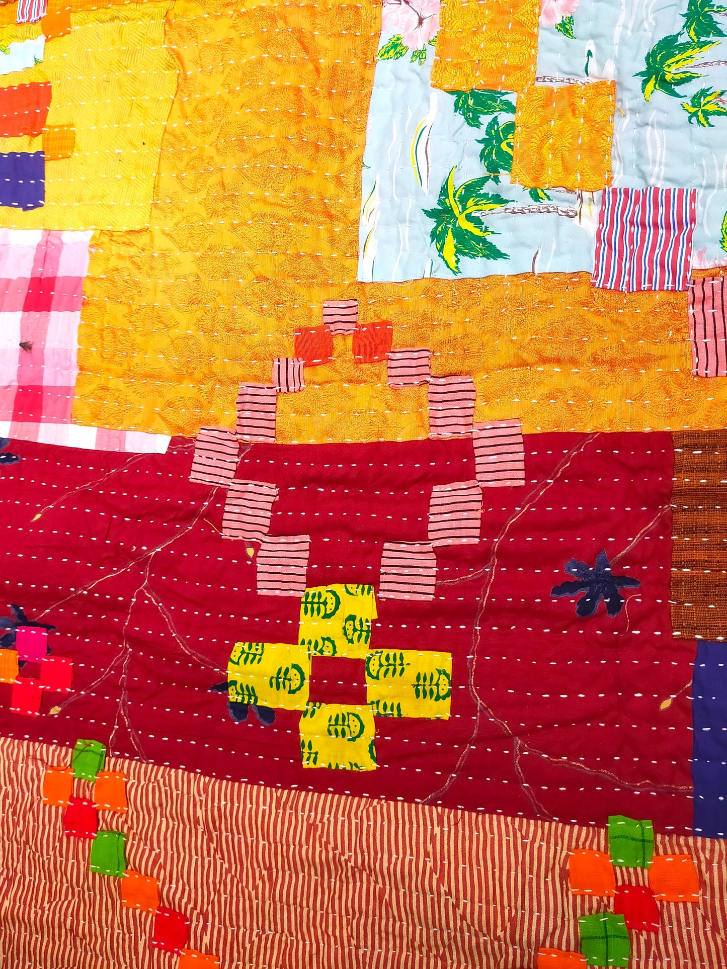 A Siddi Kawandi - A Patchwork Kantha Blanket Or Throw, Made With Recycled Cotton - Hand-Stitched By African Indian Women In India
