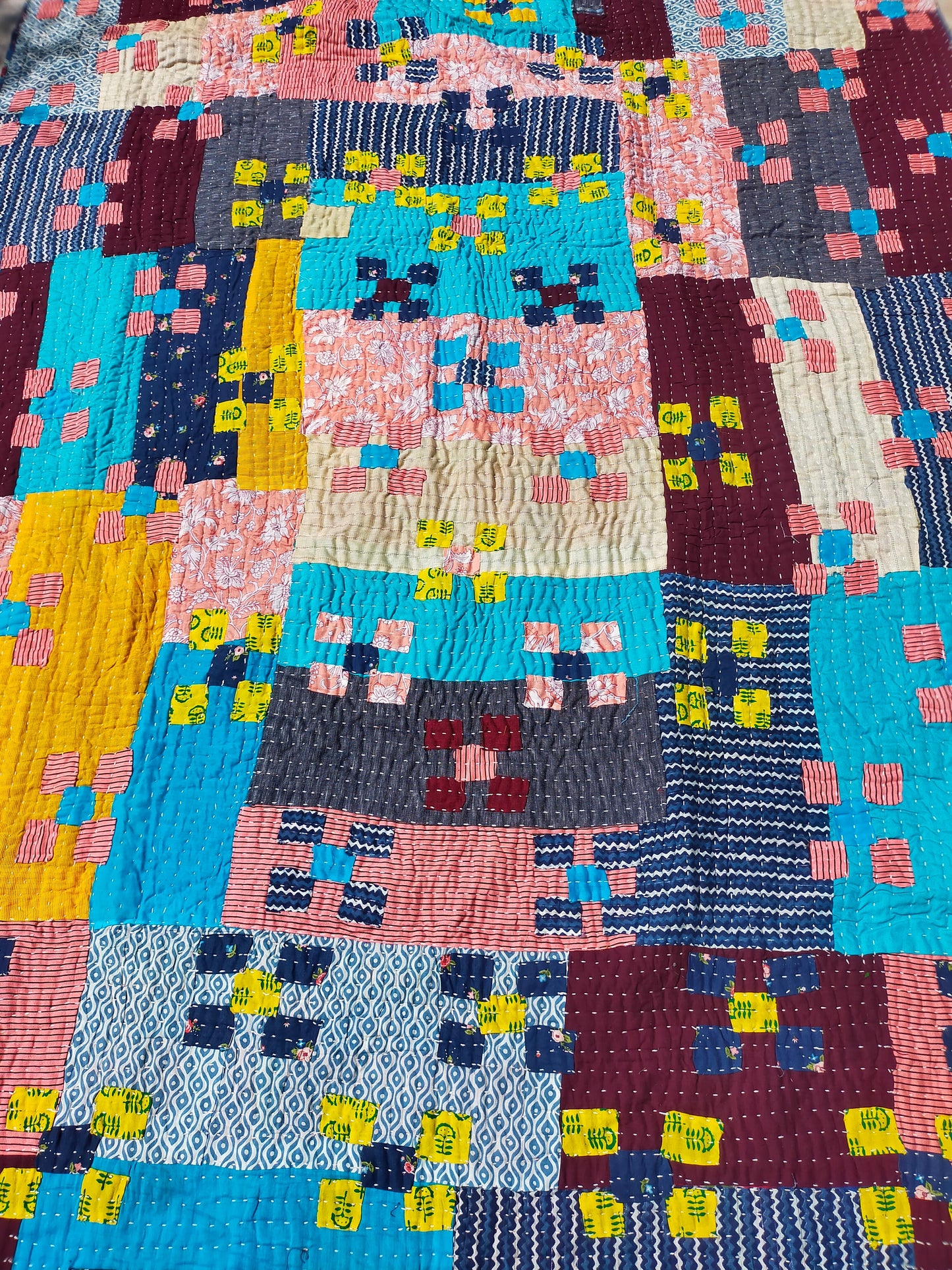Siddi Kawandi - A Patchwork Kantha Single Blanket Or Throw, Made With Upcycled Cotton - Hand-Stitched By African Indian Women In India