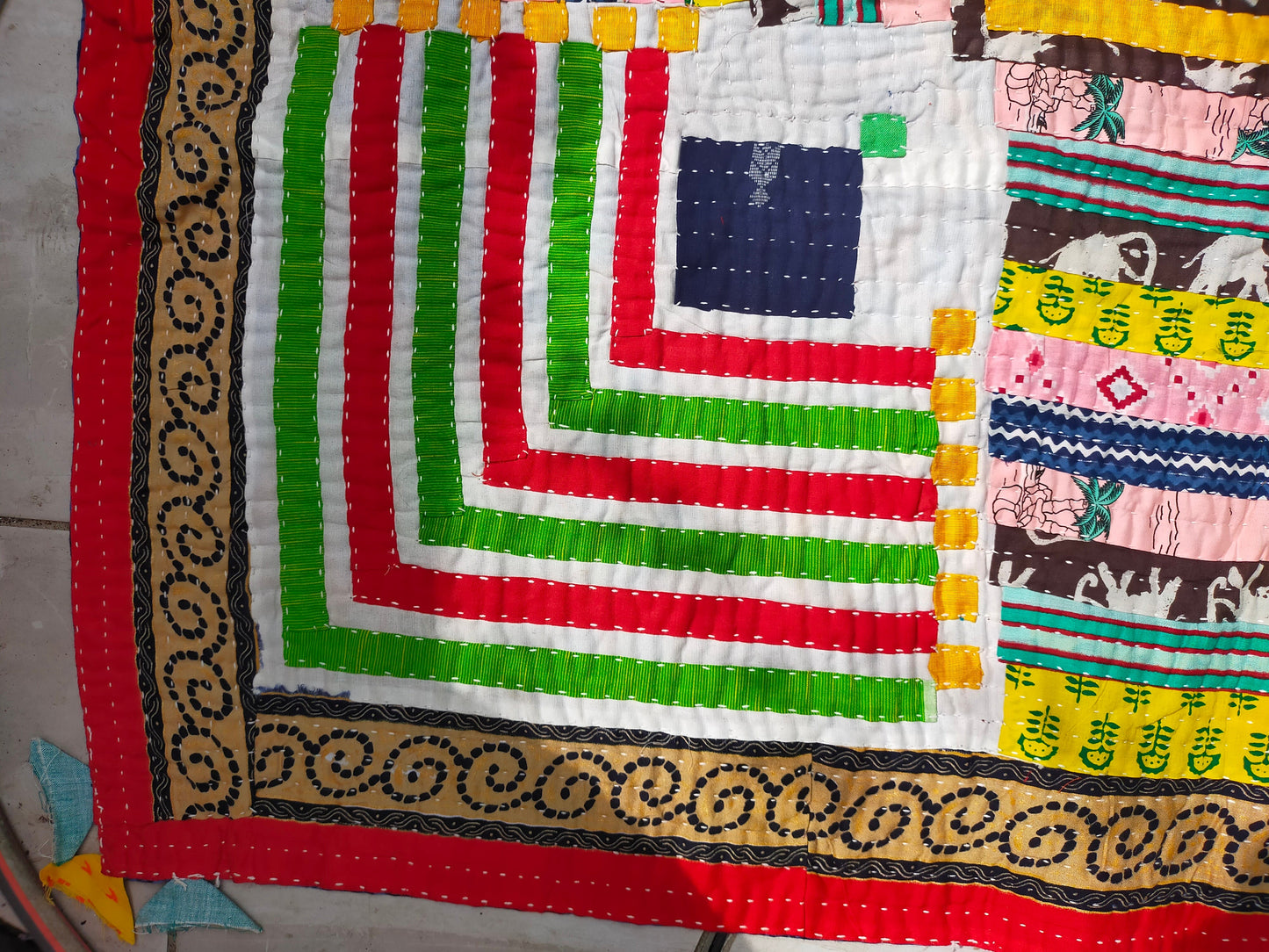 A Siddi Kawandi - A Large Patchwork Kantha Blanket Or Throw, Made With Upcycled Cotton - Hand-Stitched By African Indian Women In India