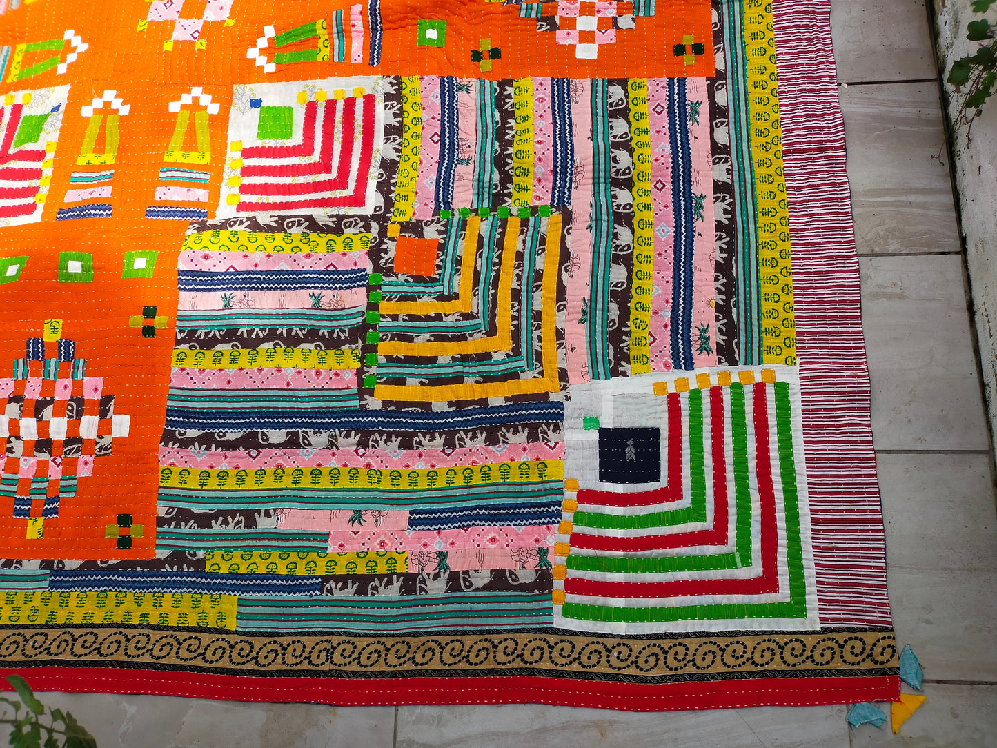 A Siddi Kawandi - A Large Patchwork Kantha Blanket Or Throw, Made With Upcycled Cotton - Hand-Stitched By African Indian Women In India
