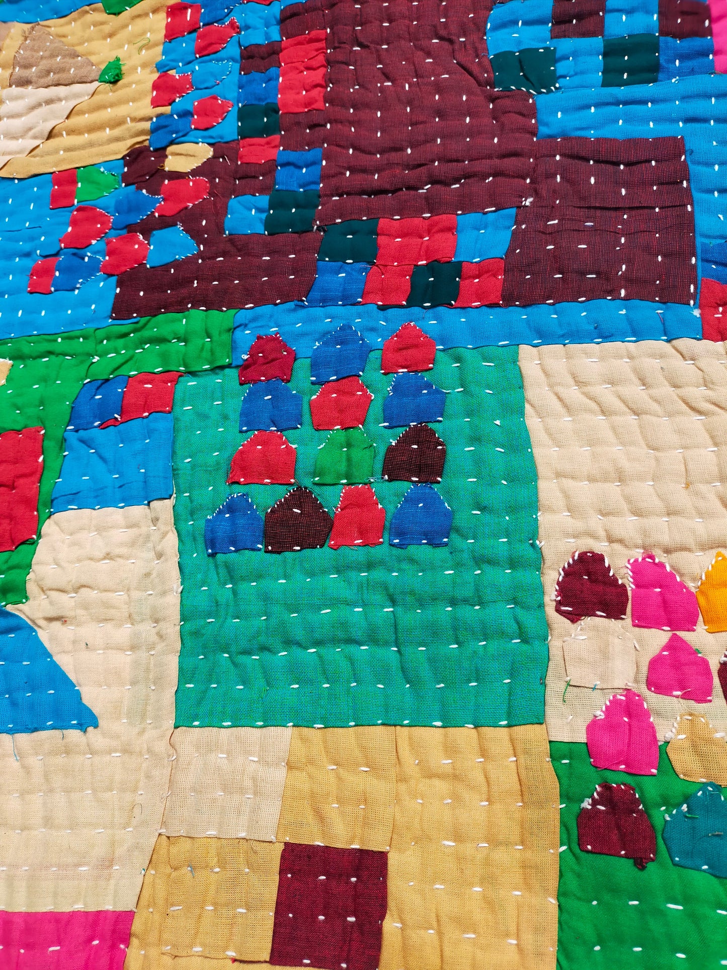A Siddi Kawandi - A Patchwork Kantha Single Blanket Or Throw, Made With Upcycled Cotton - Hand-Stitched By Women In India