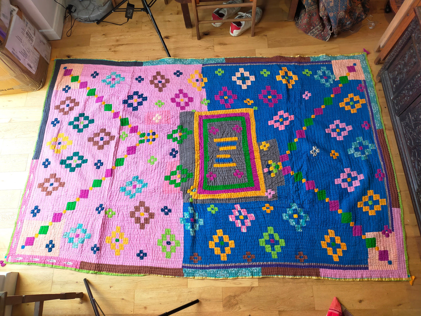 Siddi Kawandi - A Patchwork Kantha Single Blanket Or Throw, Made With Recycled Cotton - Hand-Stitched By African Indian Women In India