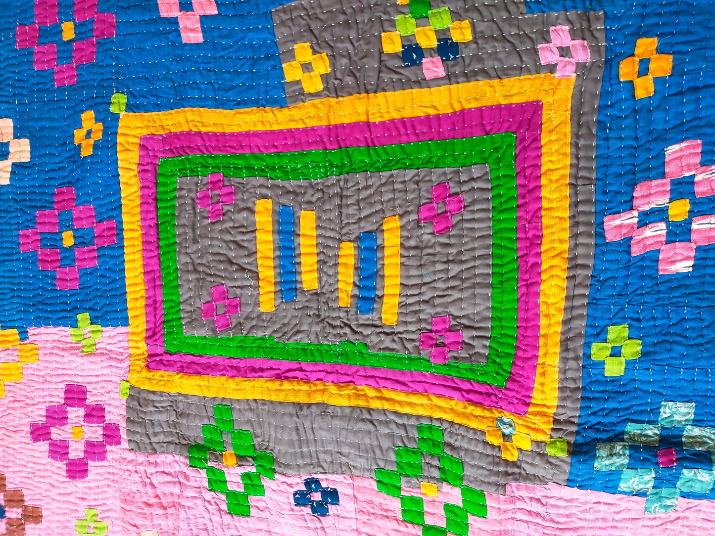 Siddi Kawandi - A Patchwork Kantha Single Blanket Or Throw, Made With Recycled Cotton - Hand-Stitched By African Indian Women In India
