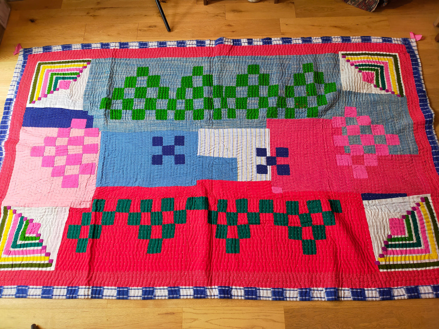 A Siddi Kawandi - A Patchwork Kantha Single Blanket Or Throw, Made With Upcycled Cotton - Hand-Stitched By African Indian Women In Karnataka