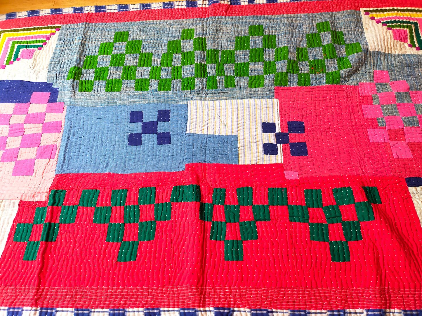A Siddi Kawandi - A Patchwork Kantha Single Blanket Or Throw, Made With Upcycled Cotton - Hand-Stitched By African Indian Women In Karnataka