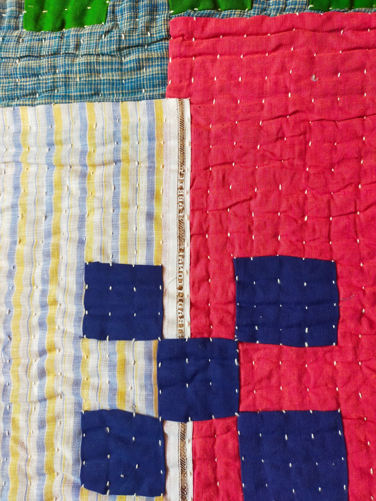 A Siddi Kawandi - A Patchwork Kantha Single Blanket Or Throw, Made With Upcycled Cotton - Hand-Stitched By African Indian Women In Karnataka