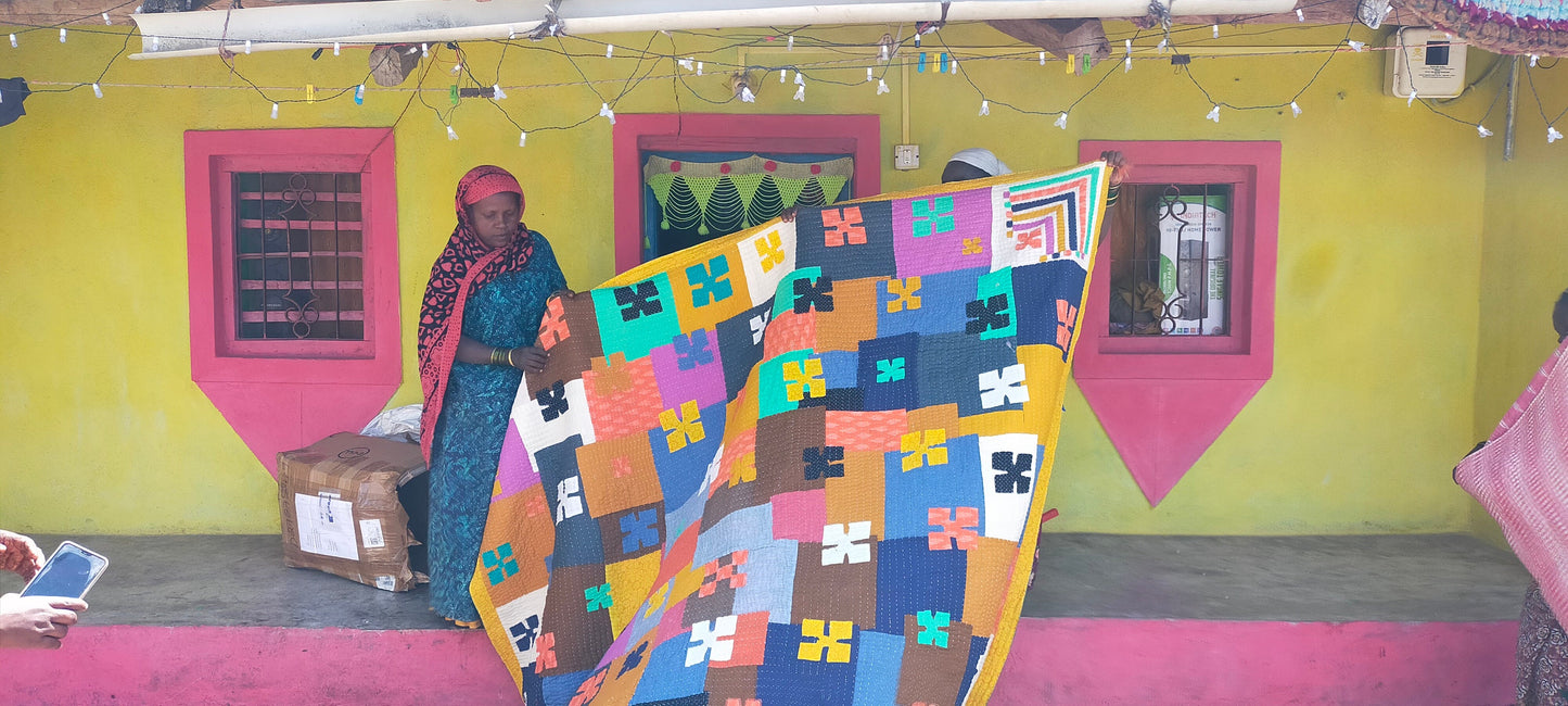 Siddi Kavand - Patchwork Double Blanket, Made With Recycled Cotton Offcuts - Hand-Stitched By African Indian Women In India