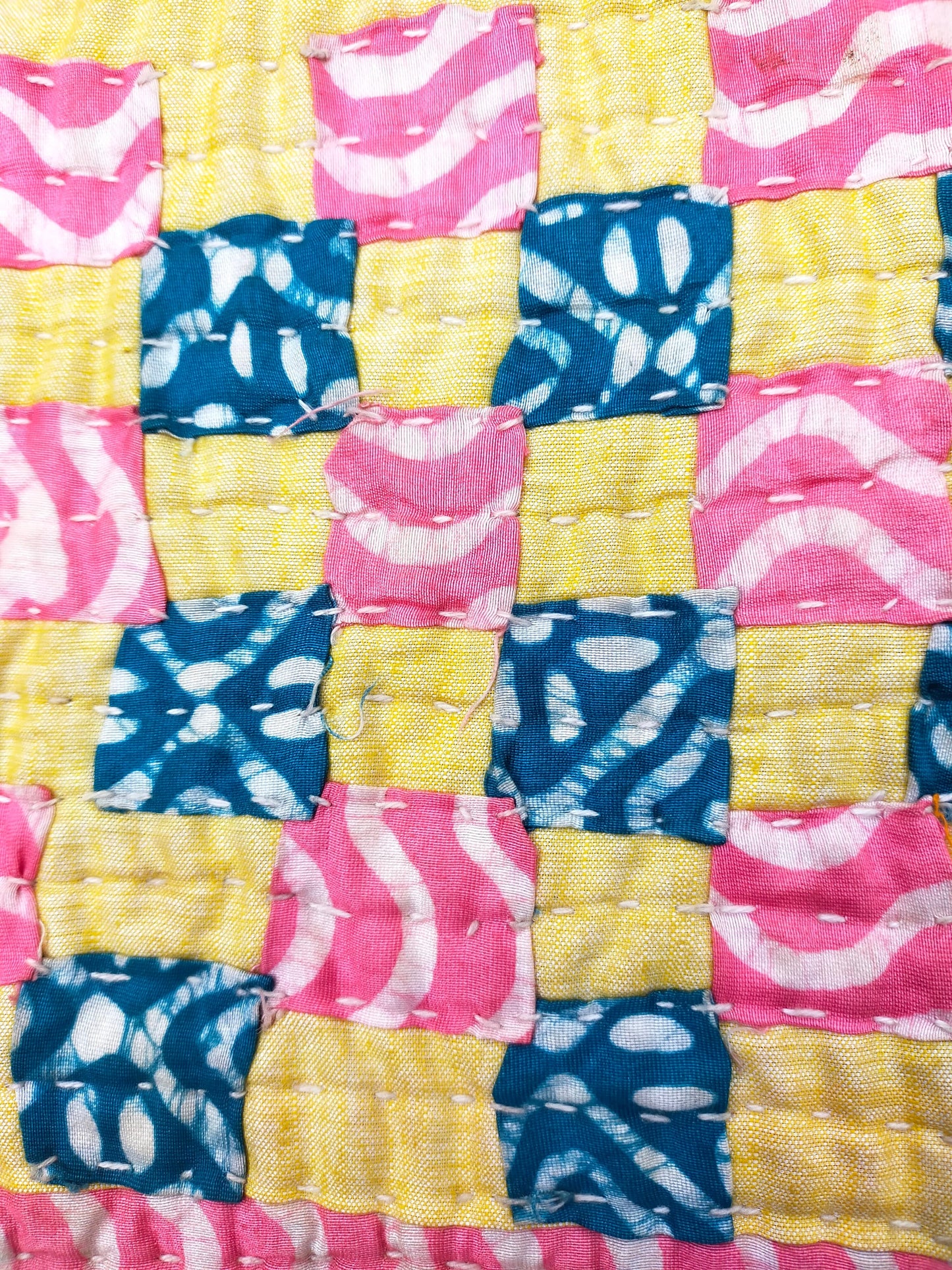 A Rhubarb And Custard Siddi Tribal Patchwork Kawandi Quilted Blanket From India