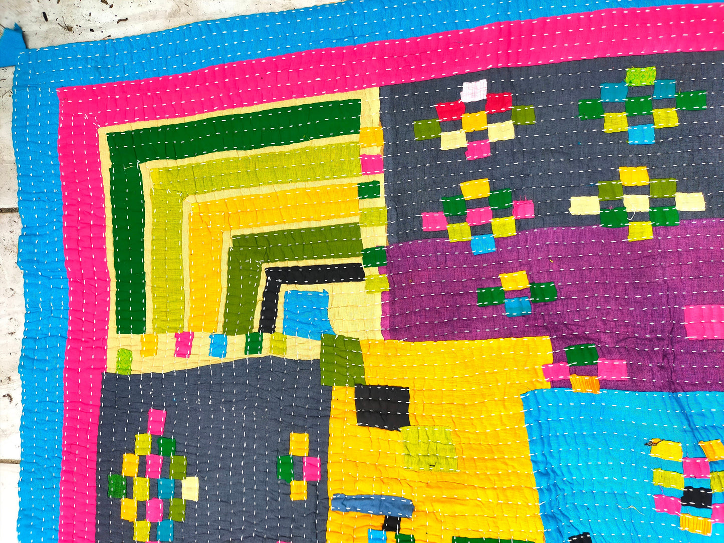 Siddi Patchwork Quilt (Kawandi) Quilted Blanket Hand Stitched By African Indian Women In India