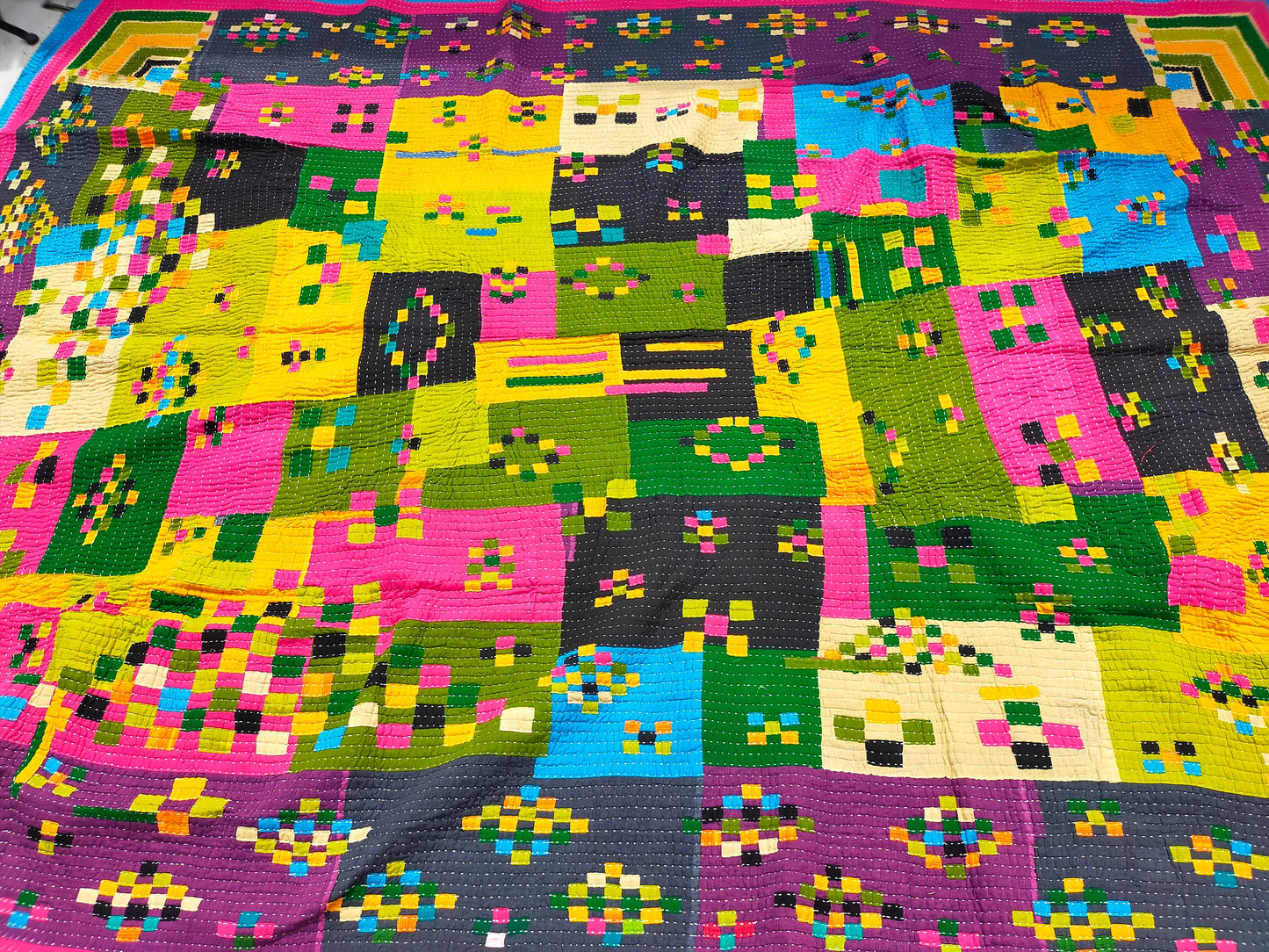Siddi Patchwork Quilt (Kawandi) Quilted Blanket Hand Stitched By African Indian Women In India
