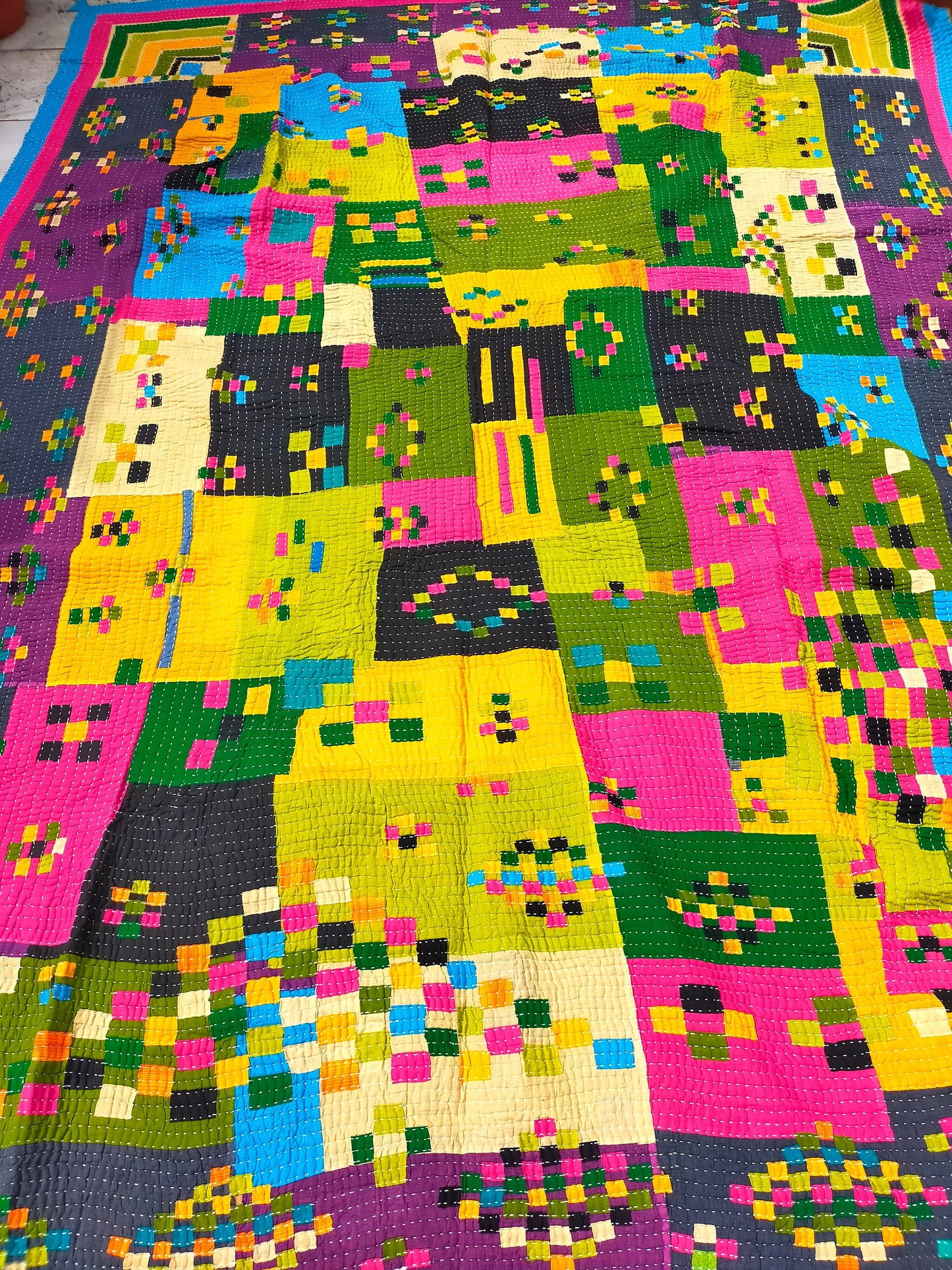 Siddi Patchwork Quilt (Kawandi) Quilted Blanket Hand Stitched By African Indian Women In India