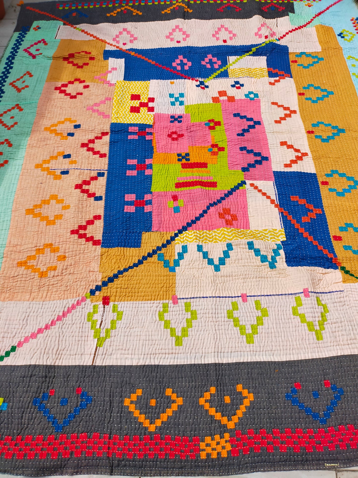 Siddi Tribal Patchwork Quilt (Kawandi) Quilted Blanket Hand Stitched By African Indian Women In India
