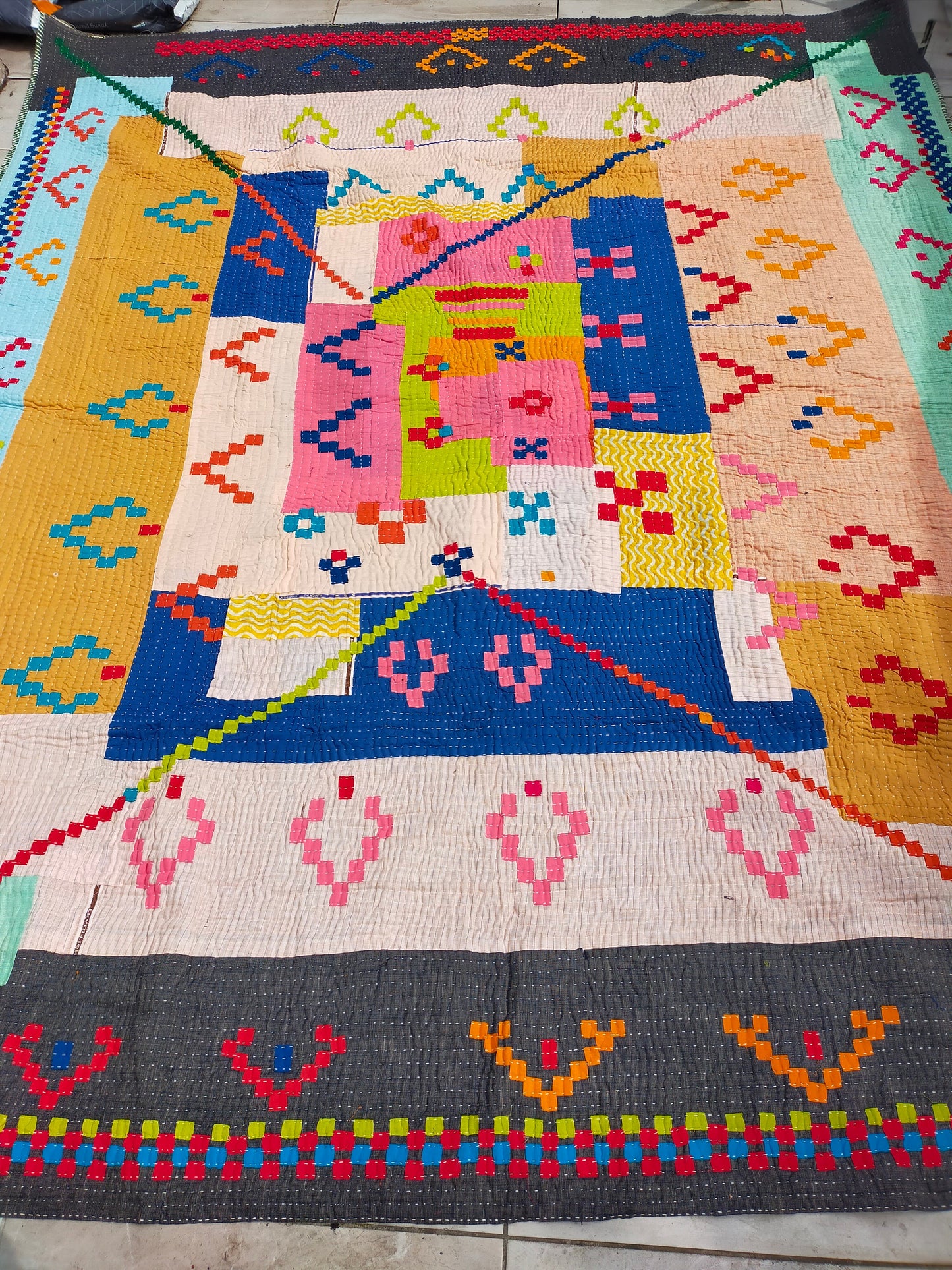 Siddi Tribal Patchwork Quilt (Kawandi) Quilted Blanket Hand Stitched By African Indian Women In India