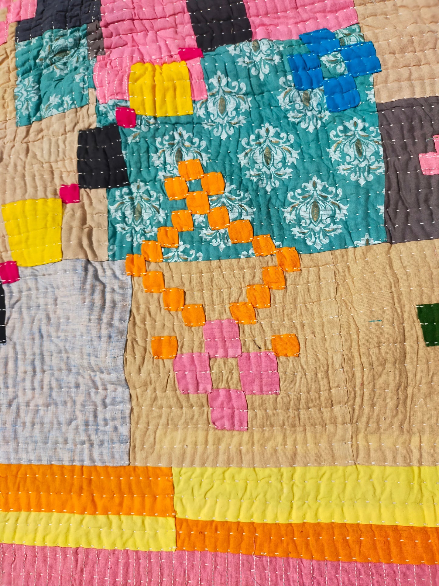 Siddi Tribal Patchwork Kawandi Quilted Blanket Hand Stitched By Siddi Women In India