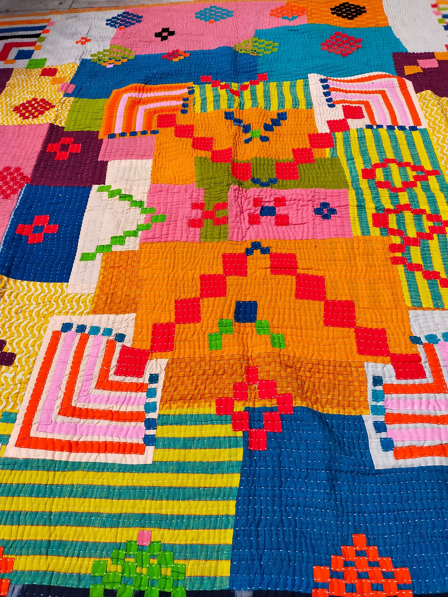 Siddi Kavand - Patchwork Textile Art Or Blanket, Made With Recycled Cotton Offcuts - Hand-Stitched By African Indian Women In India