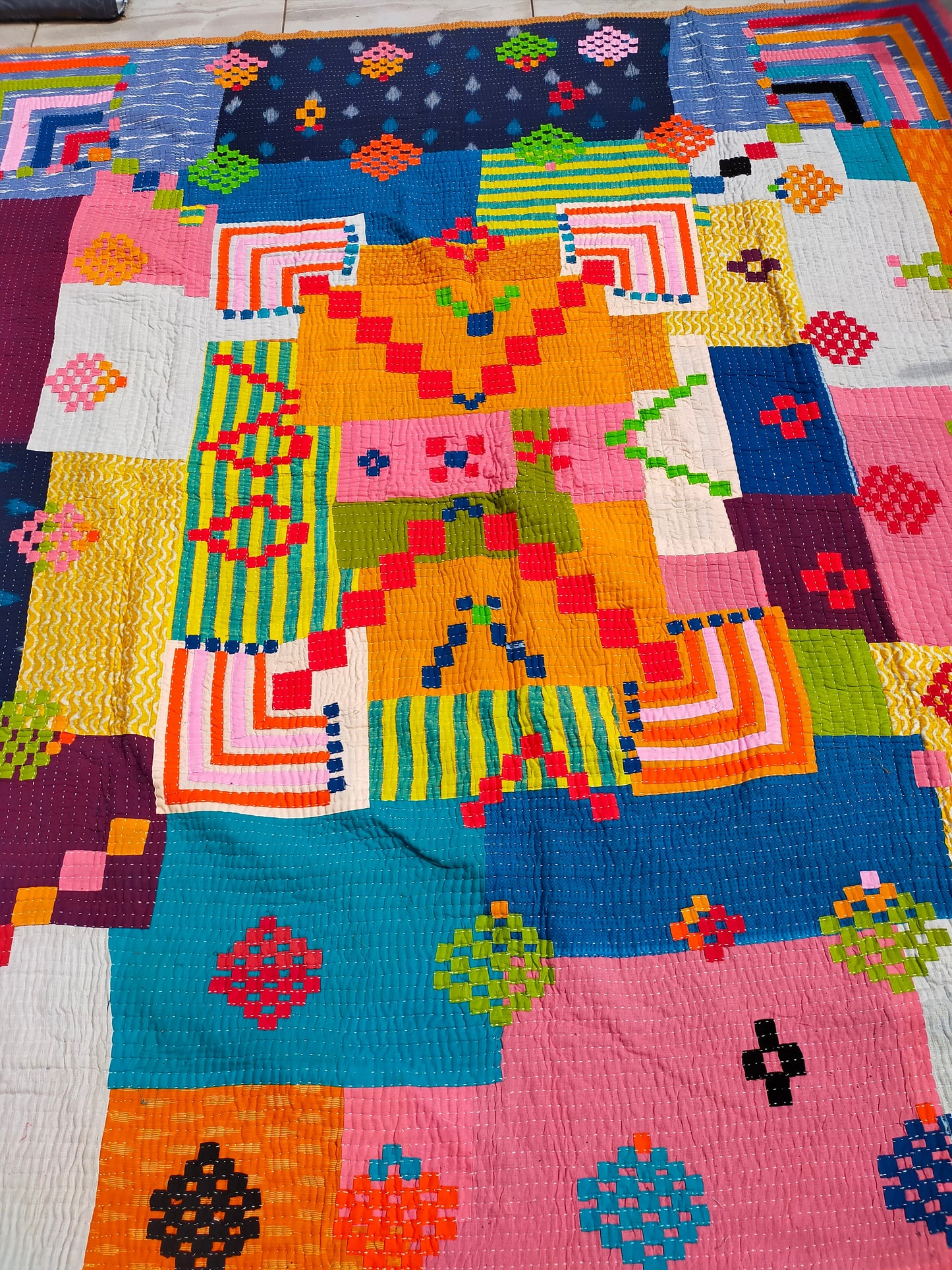 Siddi Kavand - Patchwork Textile Art Or Blanket, Made With Recycled Cotton Offcuts - Hand-Stitched By African Indian Women In India