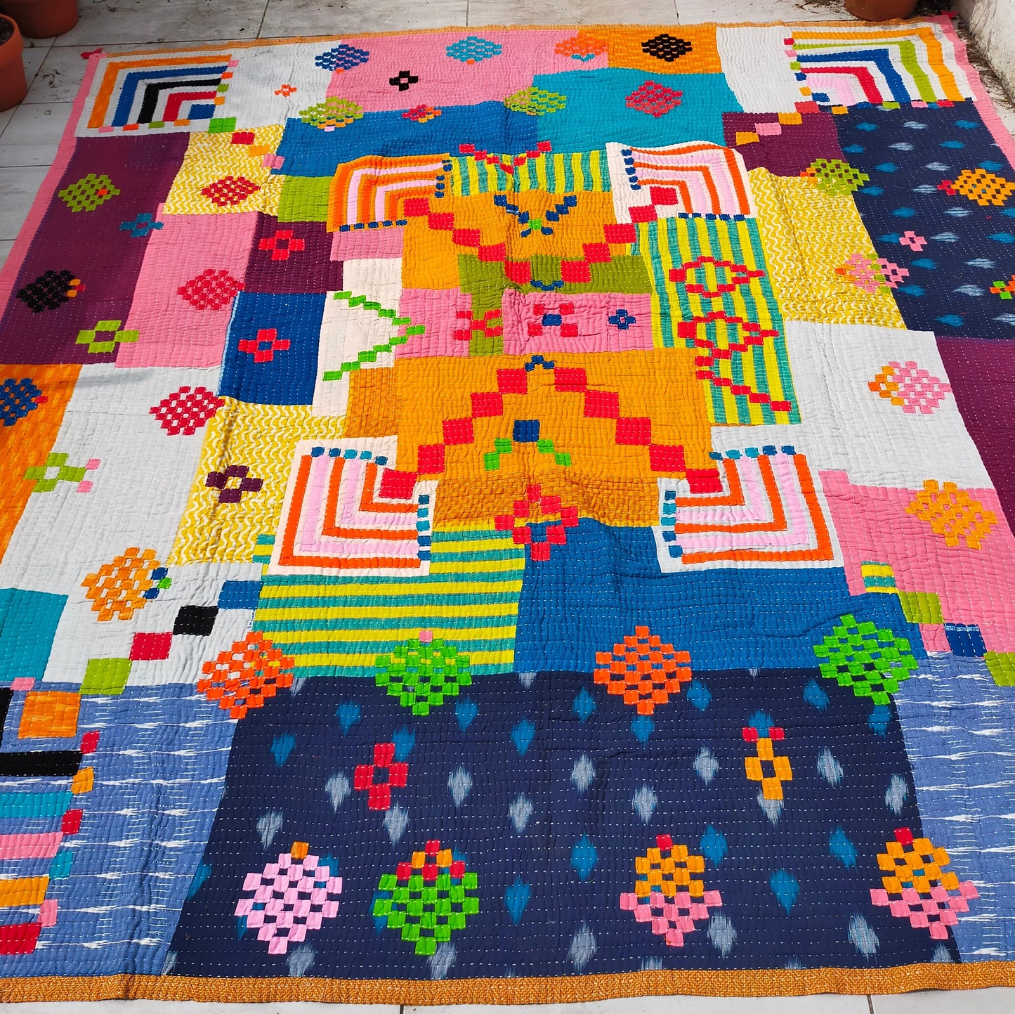 Siddi Kavand - Patchwork Textile Art Or Blanket, Made With Recycled Cotton Offcuts - Hand-Stitched By African Indian Women In India