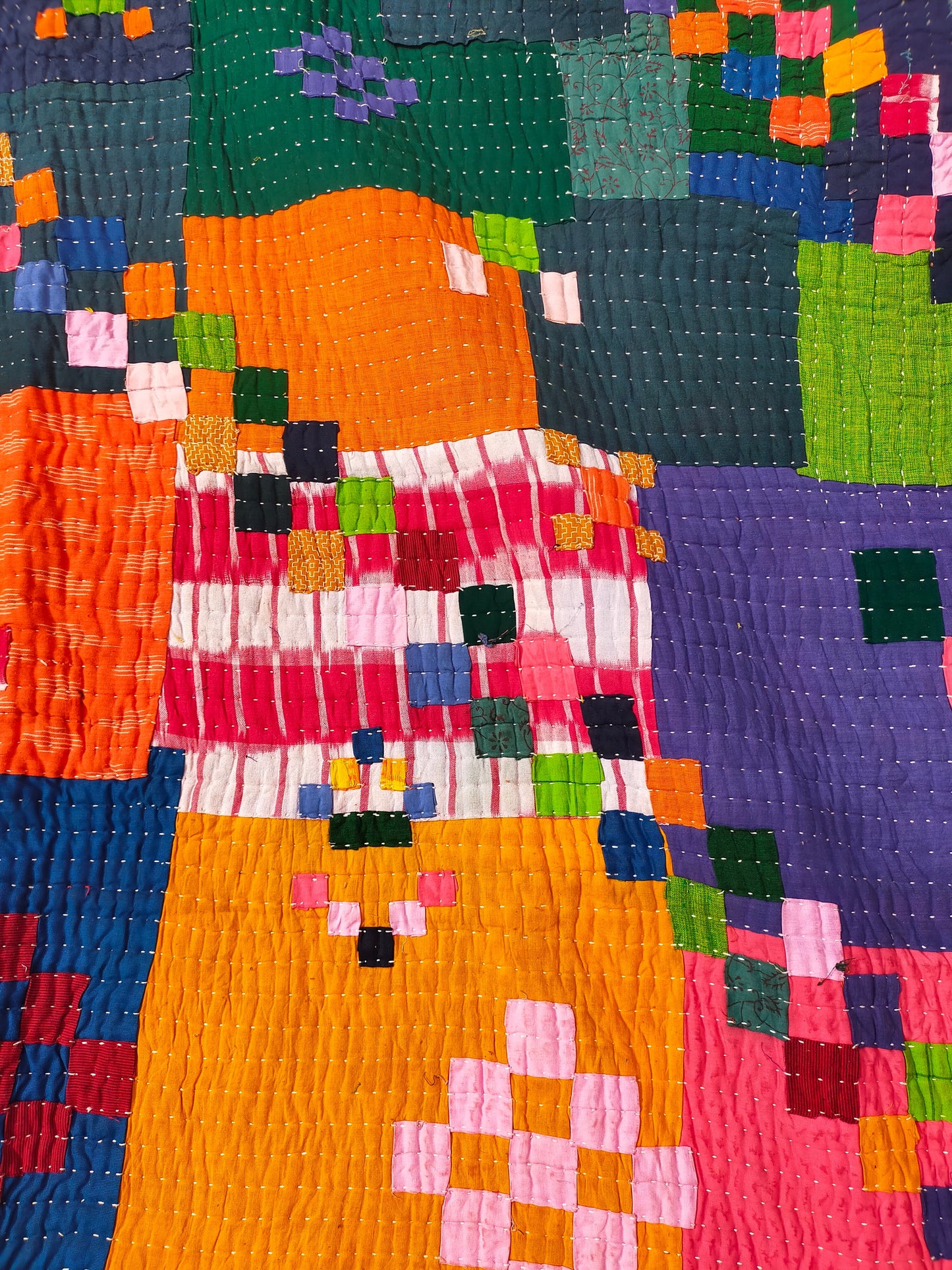 A Siddi Kawandi - Patchwork Textile Art Or Double Blanket, Made With Recycled Cotton Offcuts - Hand-Stitched By African Indian Women In India
