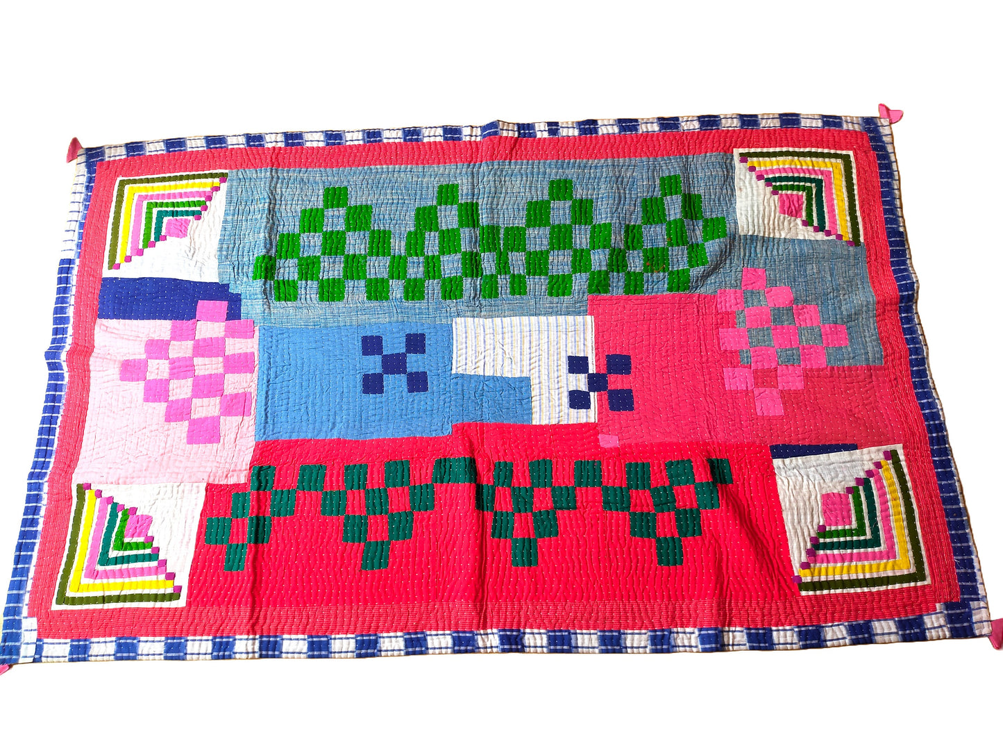A Siddi Kawandi - A Patchwork Kantha Single Blanket Or Throw, Made With Upcycled Cotton - Hand-Stitched By African Indian Women In Karnataka
