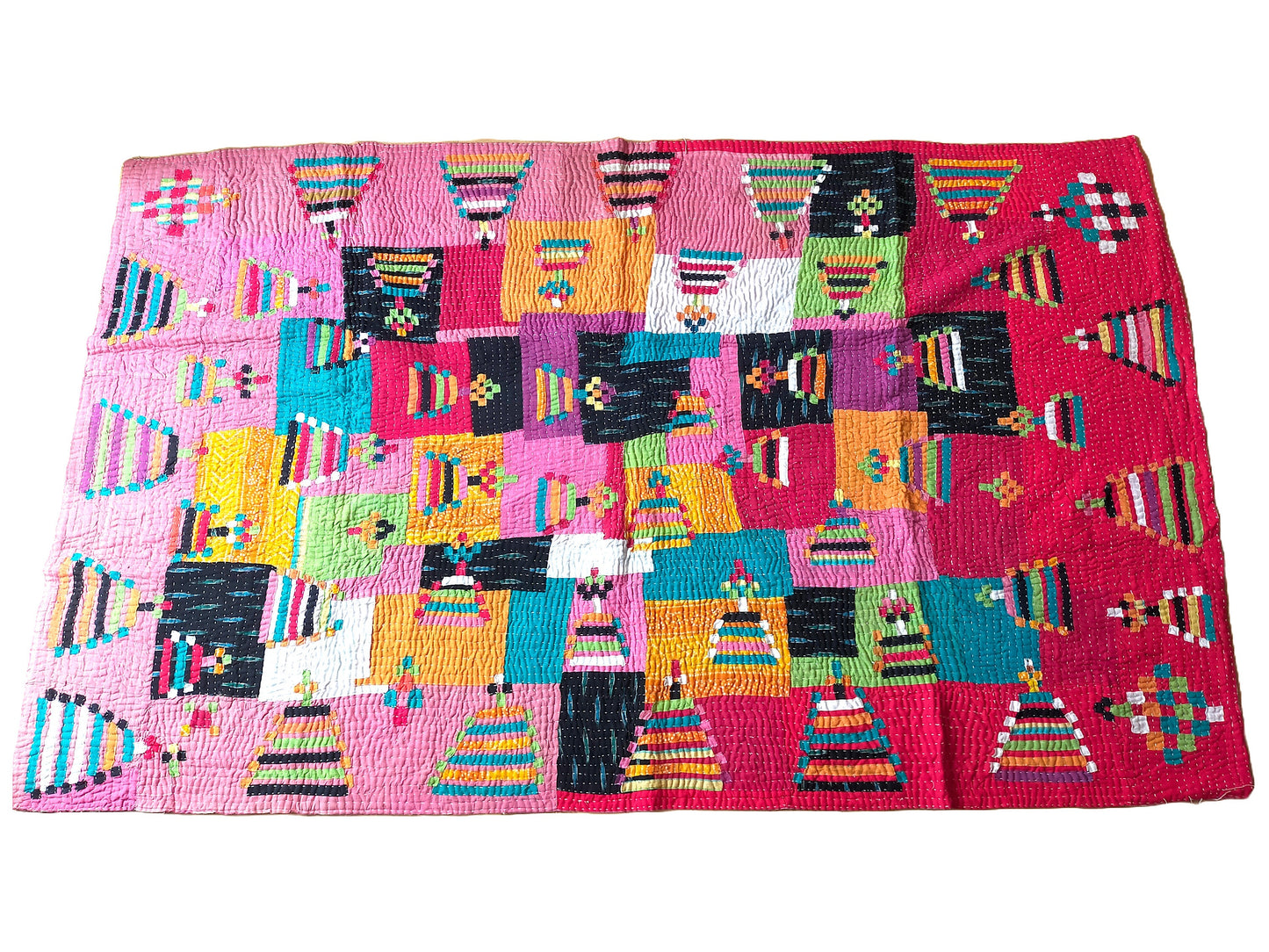Siddi Kawandi - A Patchwork Kantha Single Quilt Or Throw, Made With Recycled Cotton - Hand-Stitched By African Indian Women In India