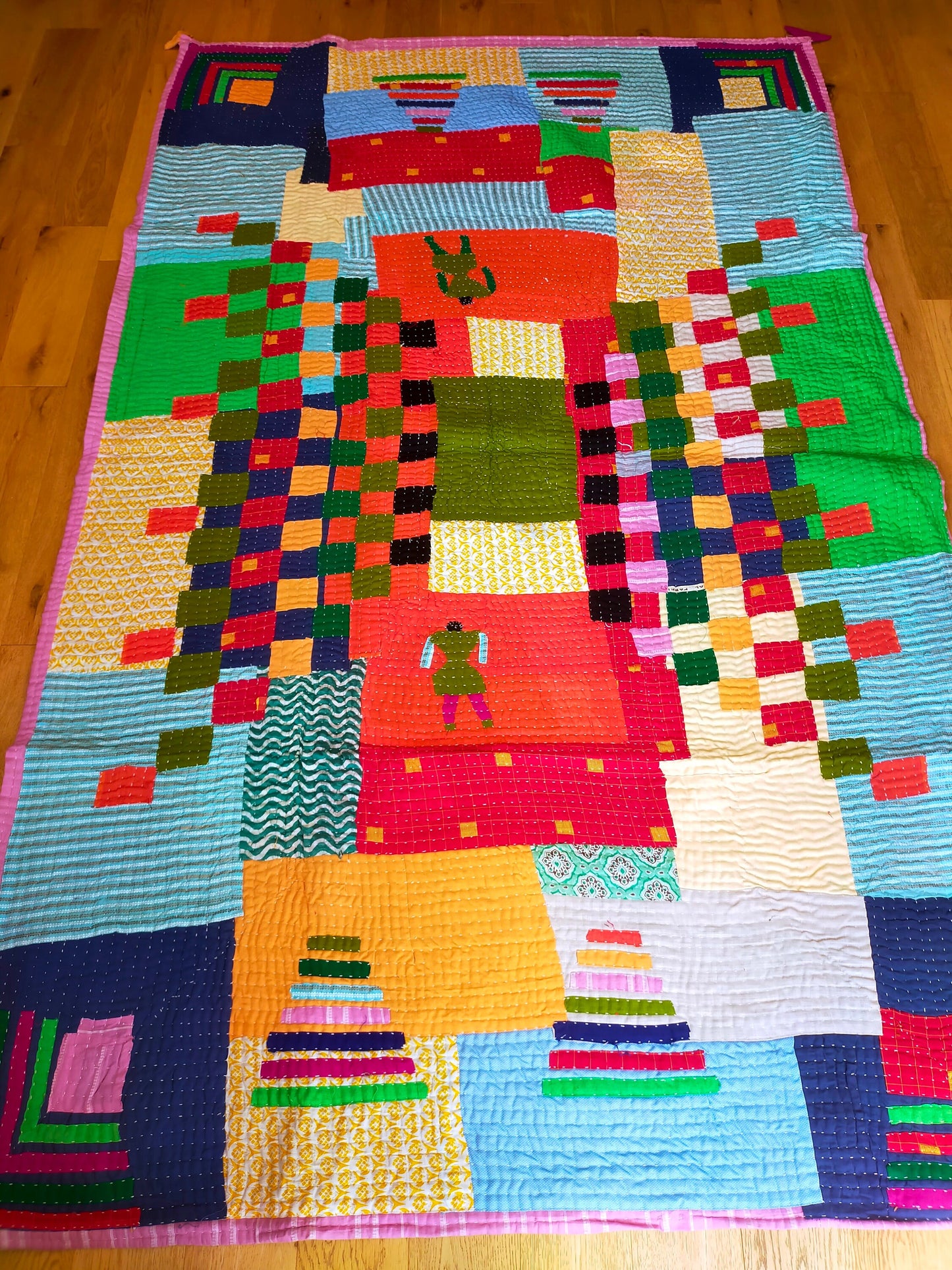 Siddi Tribal Patchwork Kawandi Quilted Blanket Kavand, Hand Stitched In India