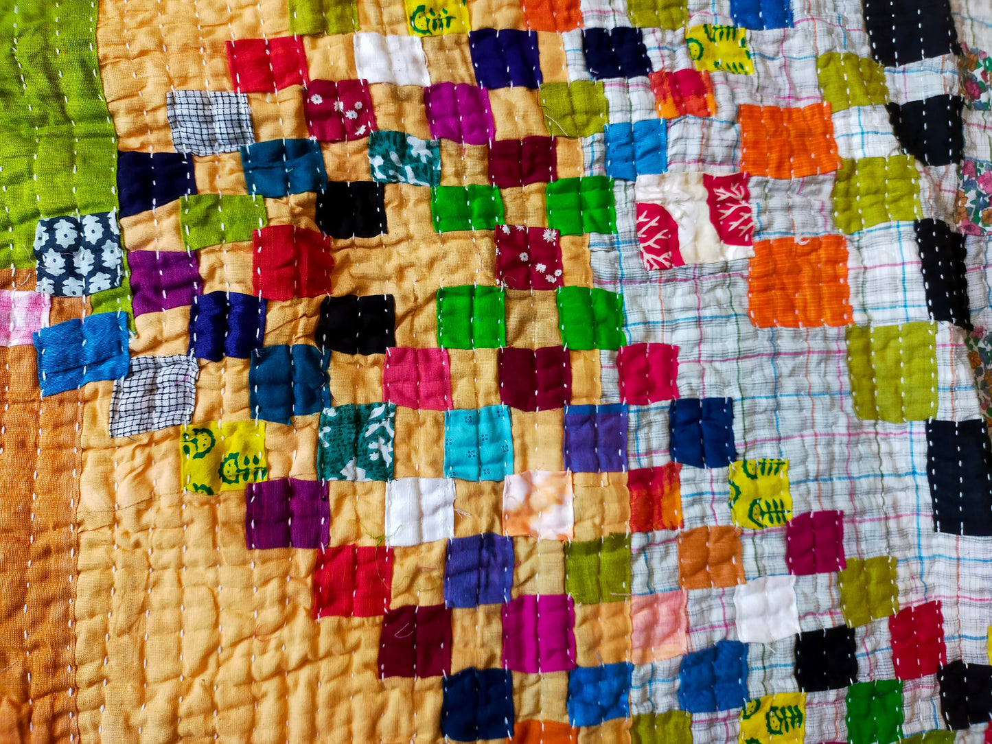 Siddi Tribal Patchwork Kawandi Quilted Kantha Blanket Hand-Stitched By Tribal Women In India