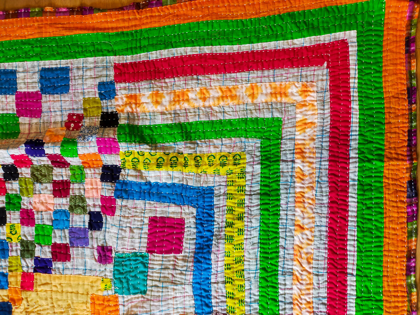 Siddi Tribal Patchwork Kawandi Quilted Kantha Blanket Hand-Stitched By Tribal Women In India